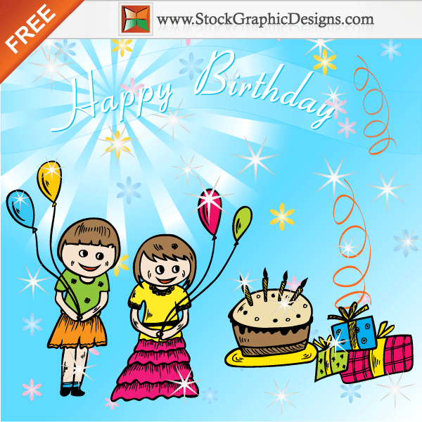 Freebie: Cute Cartoon Kids Celebrate a Birthday Party Vector Background