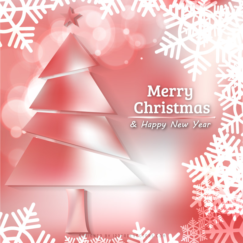 Light Red Christmas Tree with Snowflakes Background