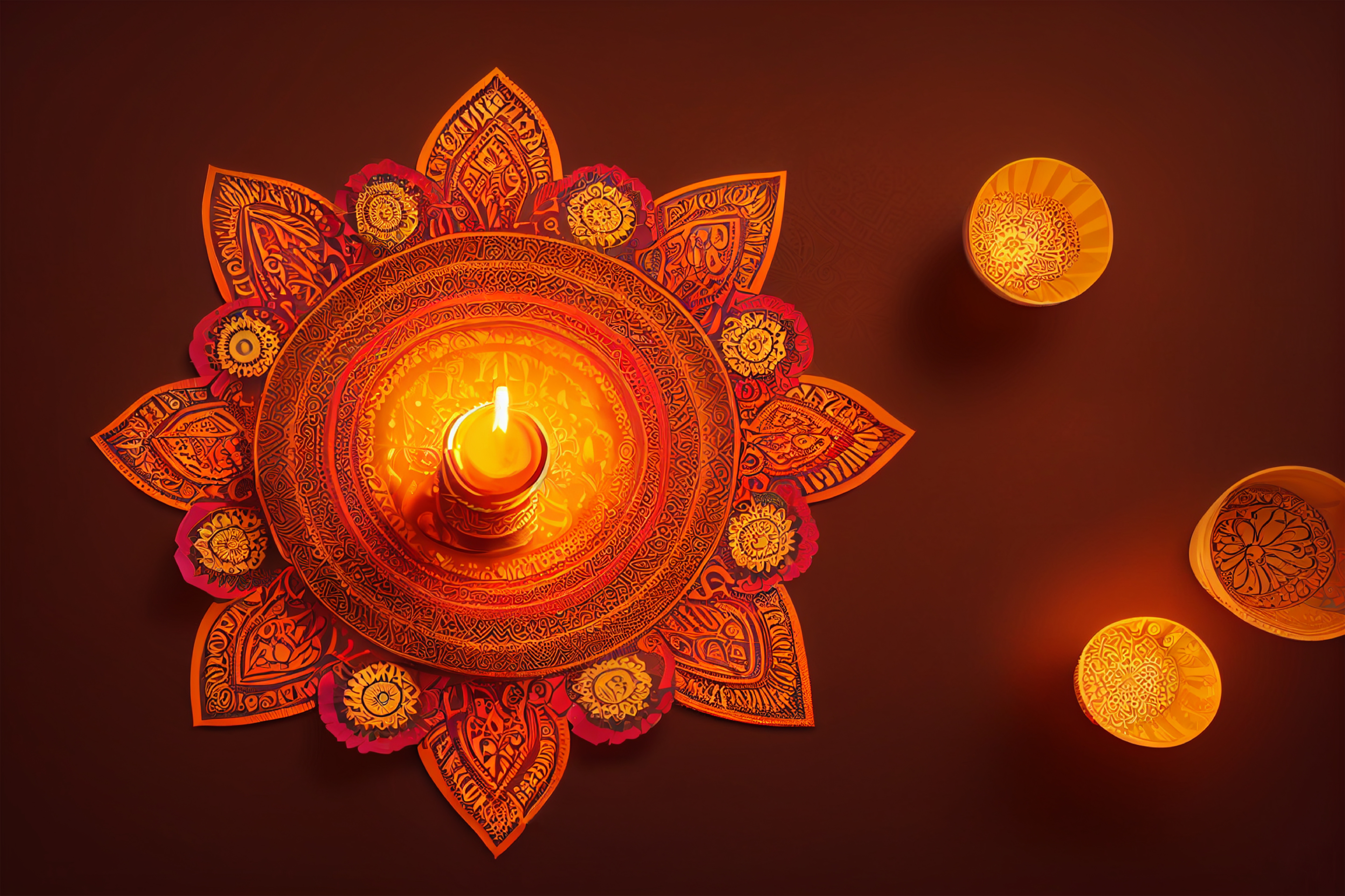 Diwali Background with Diya and Rangoli Design Image