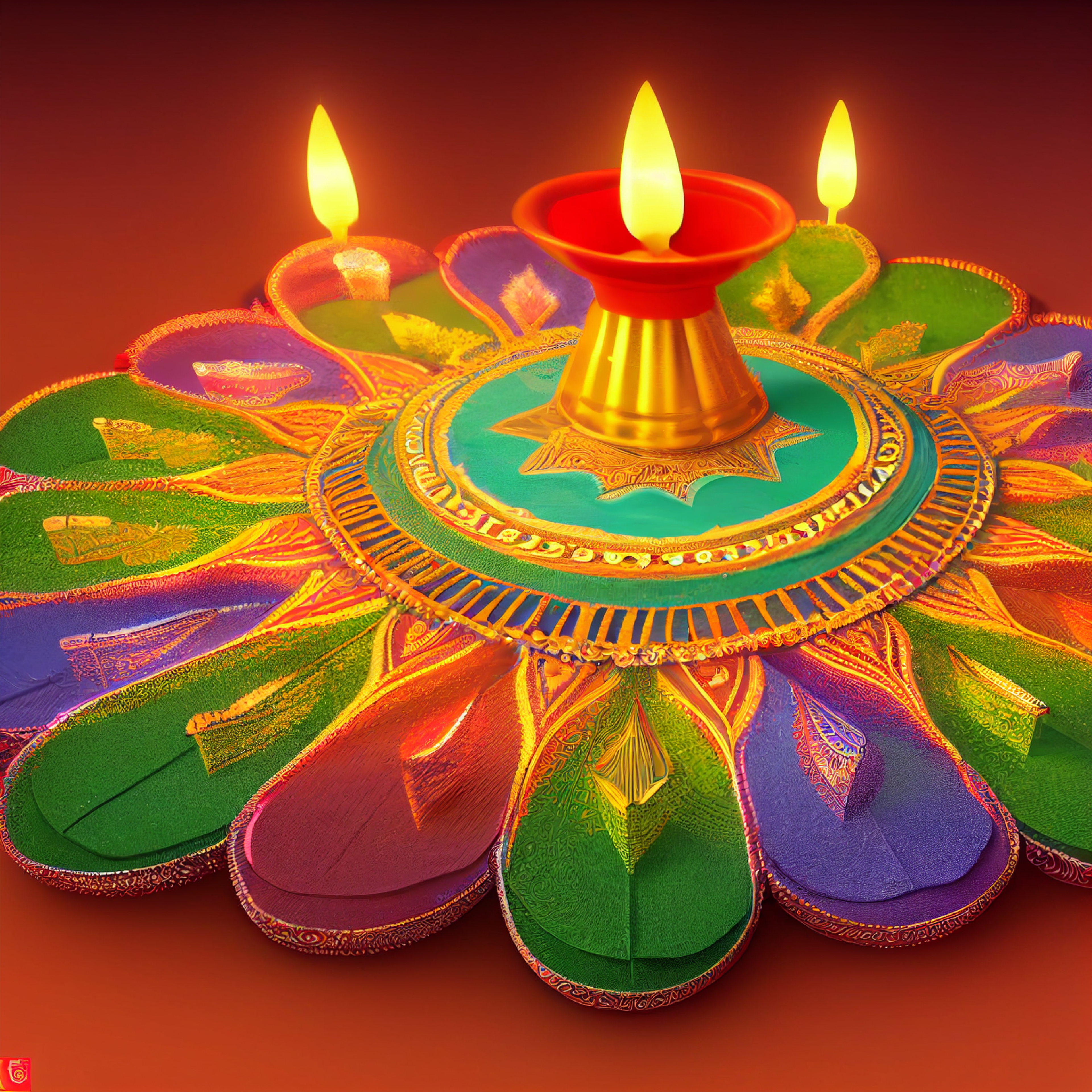 Diwali Diya Background with Colorful Rangoli Design Image