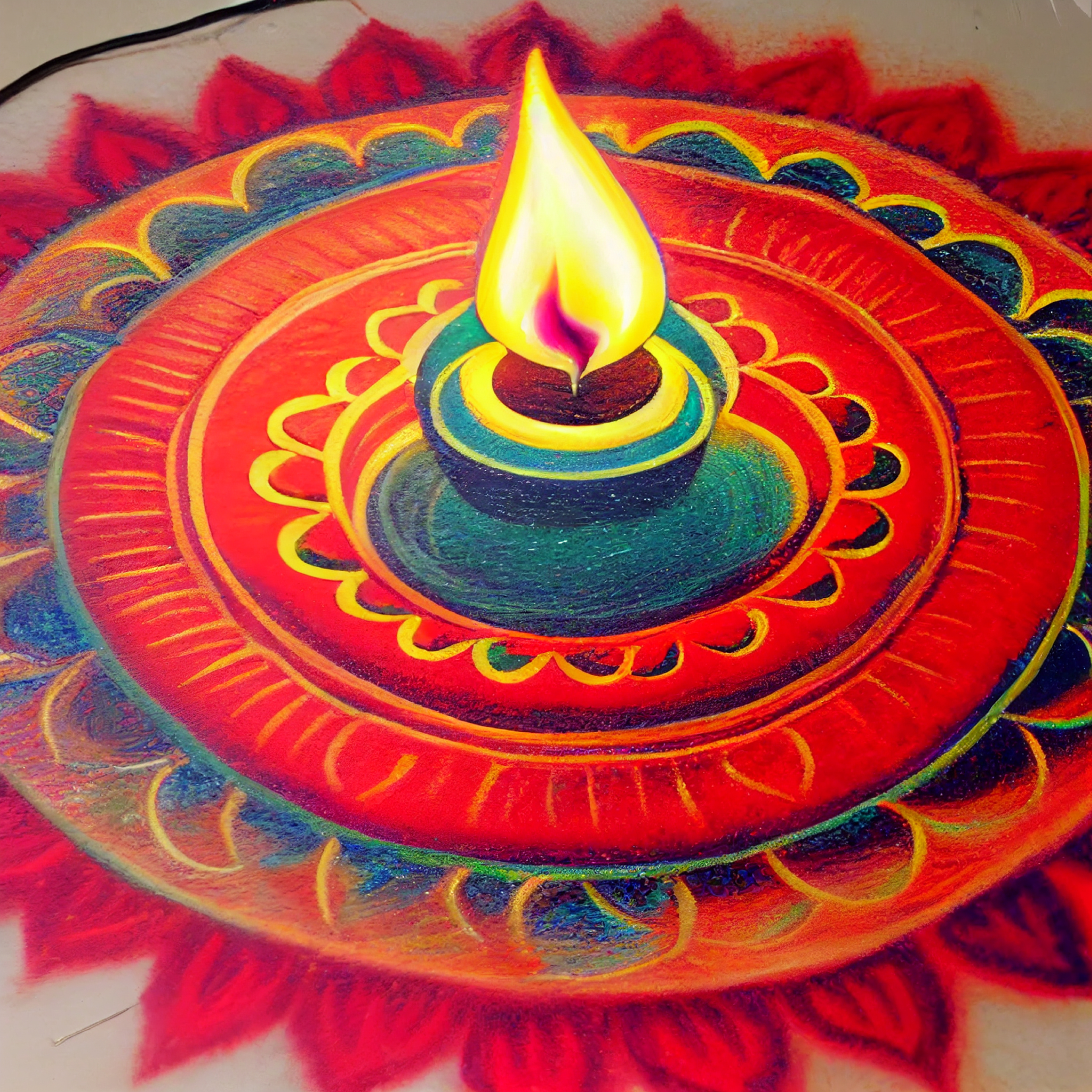 Diwali Diya Background with Colorful Rangoli Design Image