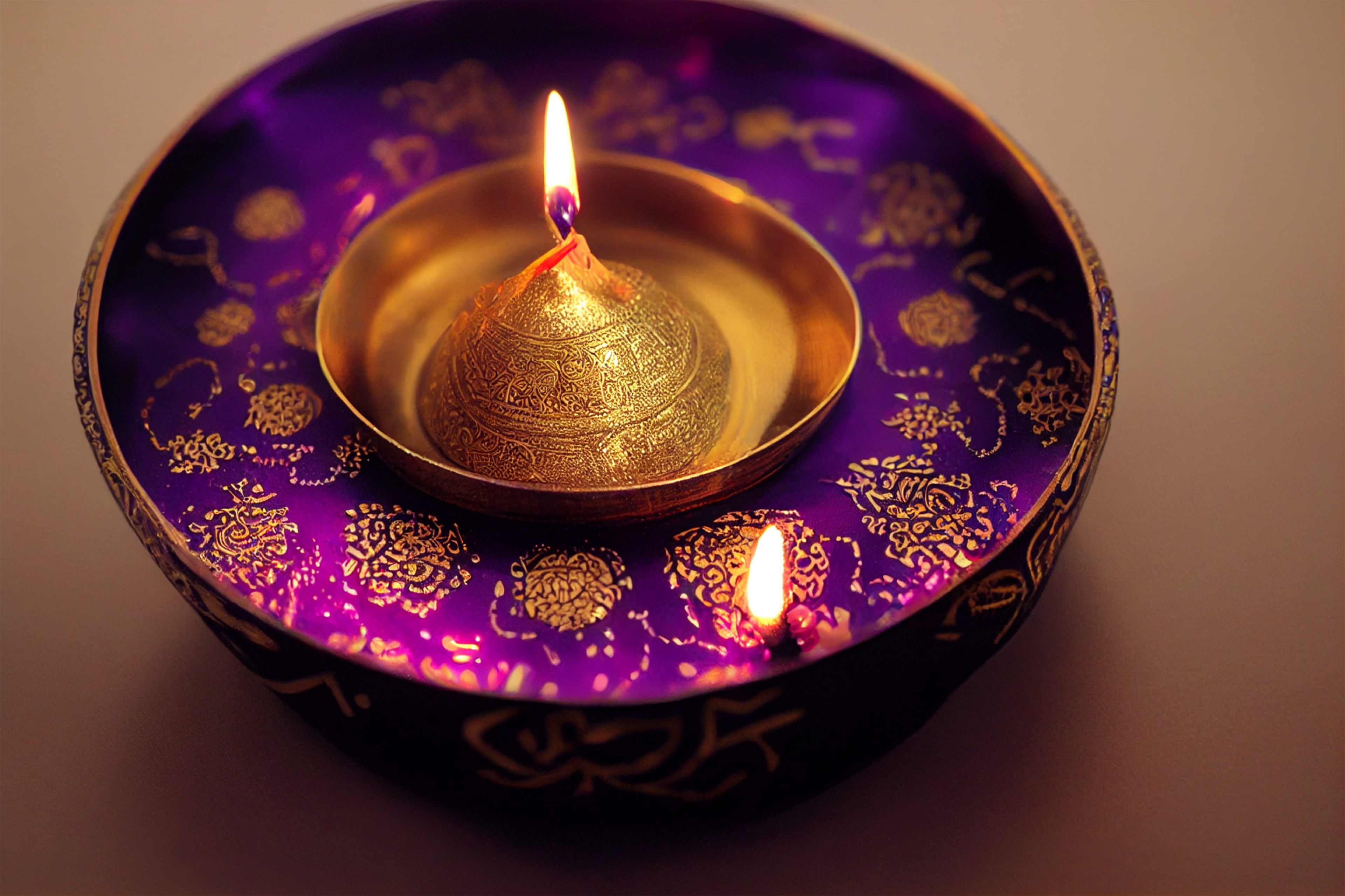 Purple Diwali Background with Golden Diya Lamp Image