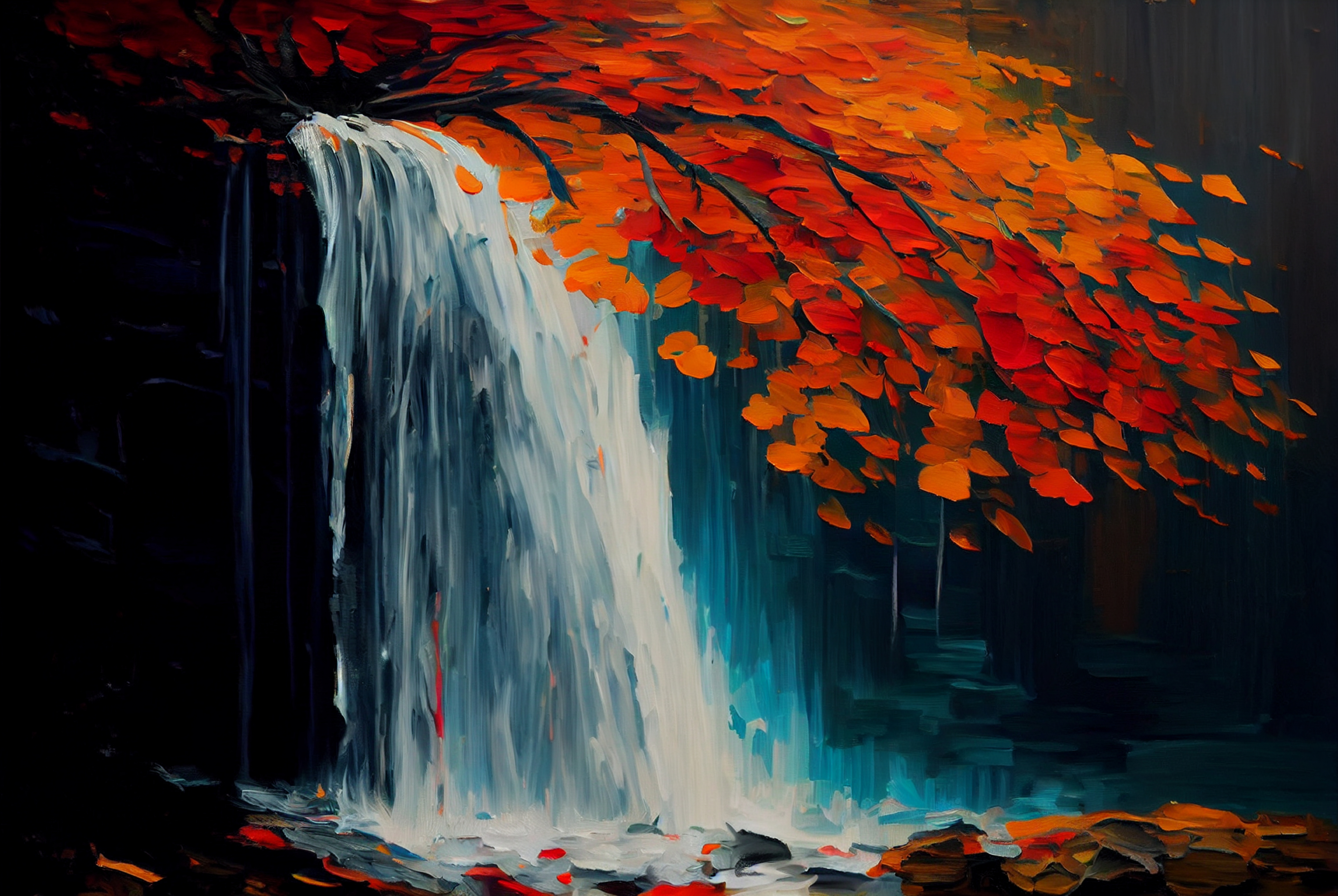 Waterfall Impasto Oil Painting