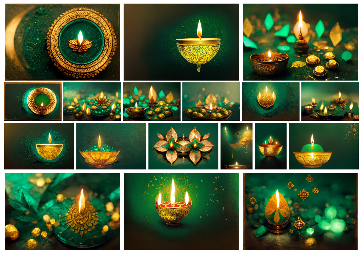 Embrace the Glow: Green Diwali Greeting Cards with Golden Diya Lamps