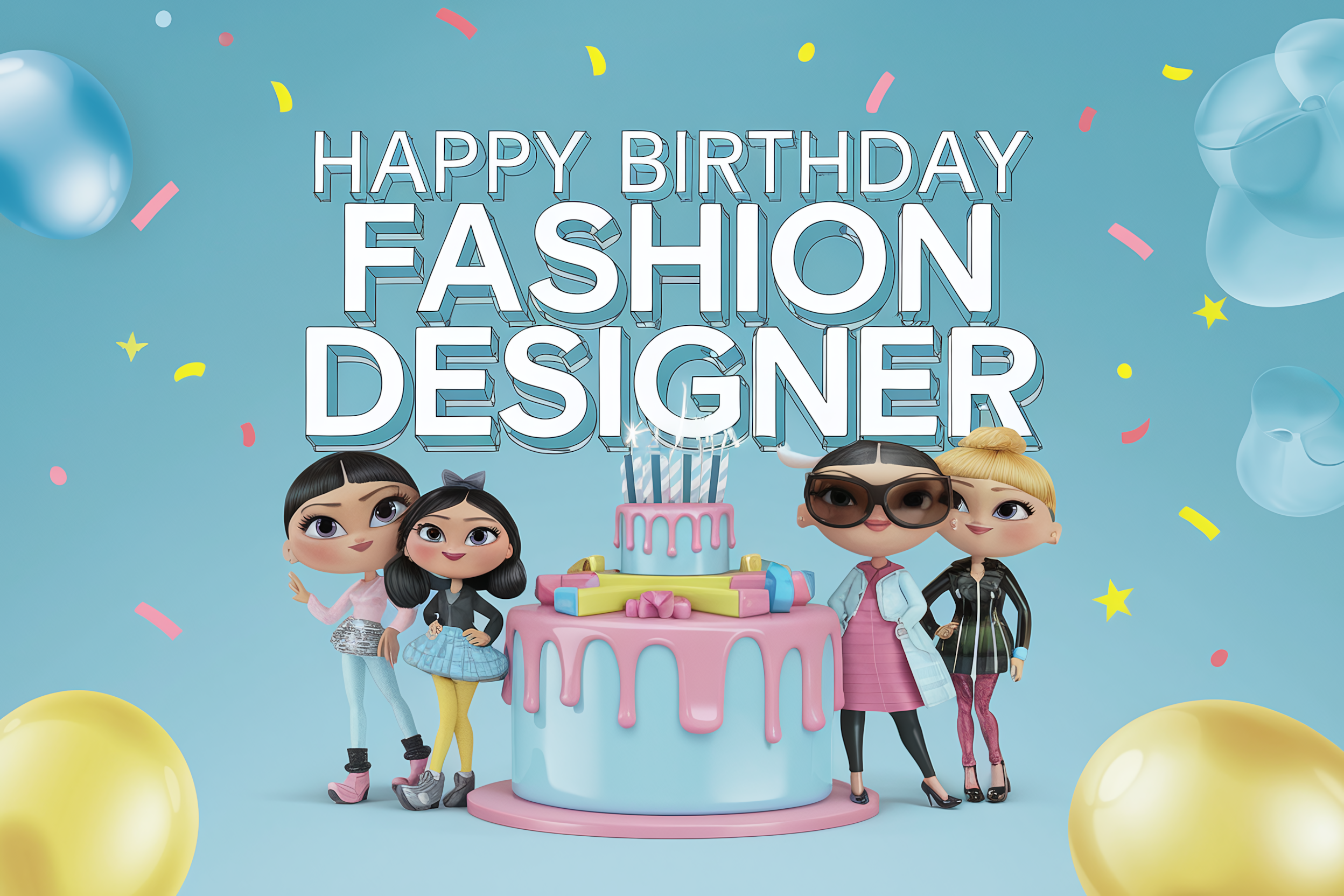 Happy Birthday Fashion Designer – 3D Cake and Cartoon Characters