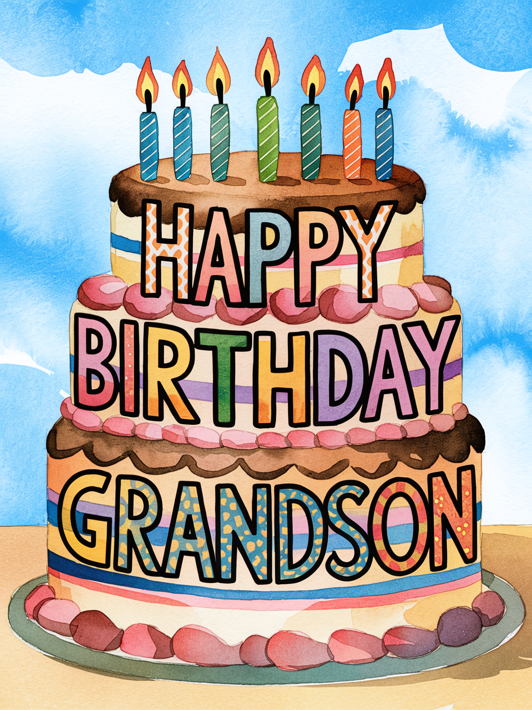 Happy Birthday Grandson Cake Watercolor