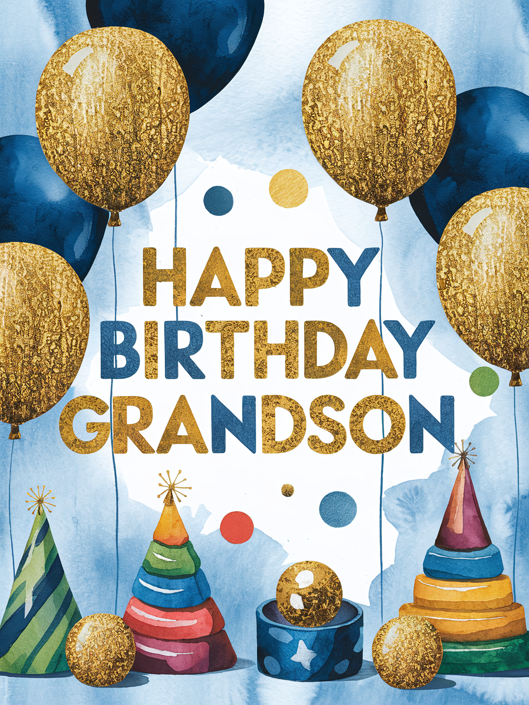 Watercolor Happy Birthday Grandson Card