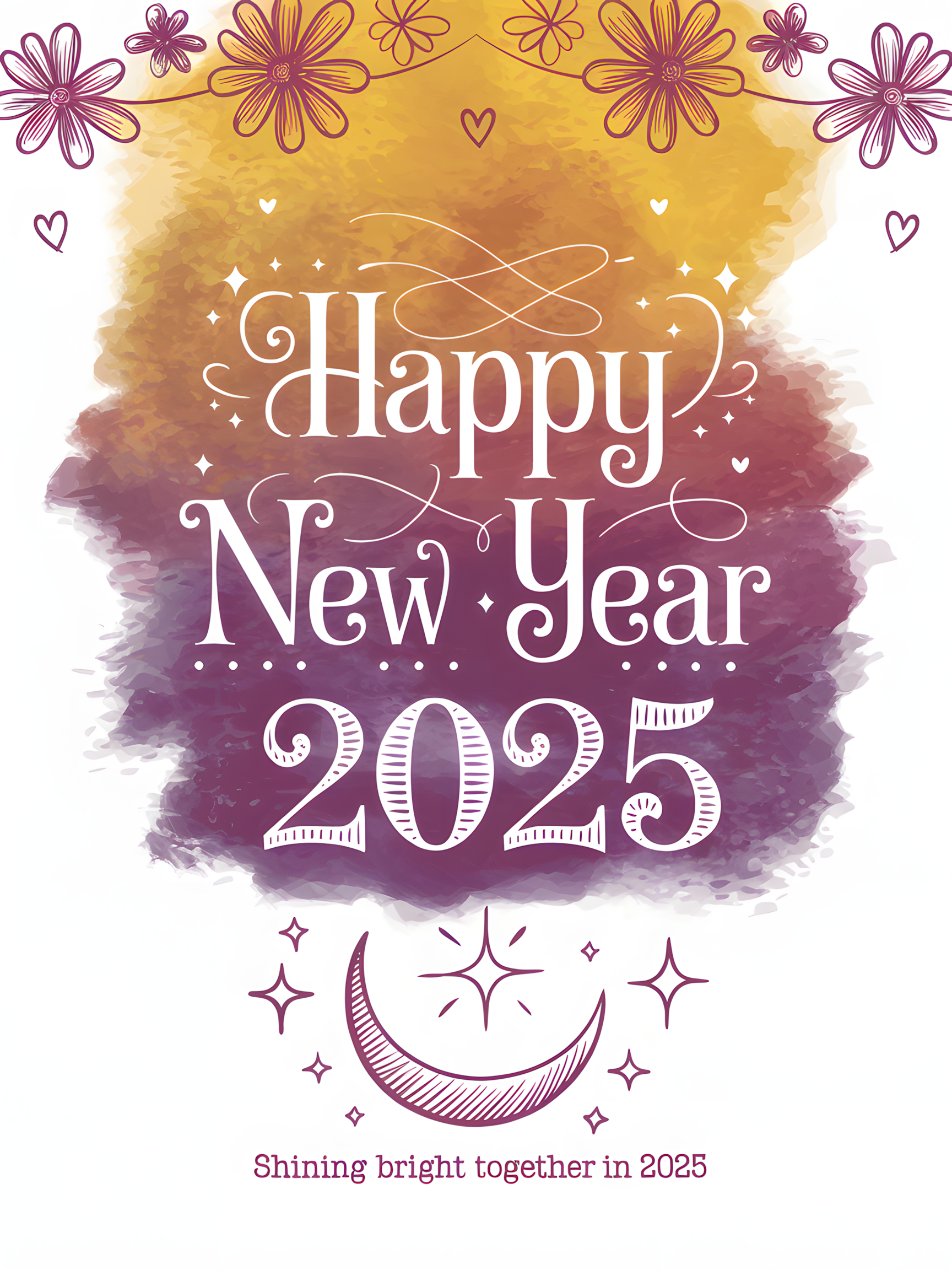 Happy New Year 2025 Watercolor Greeting Card | 123FreeVectors