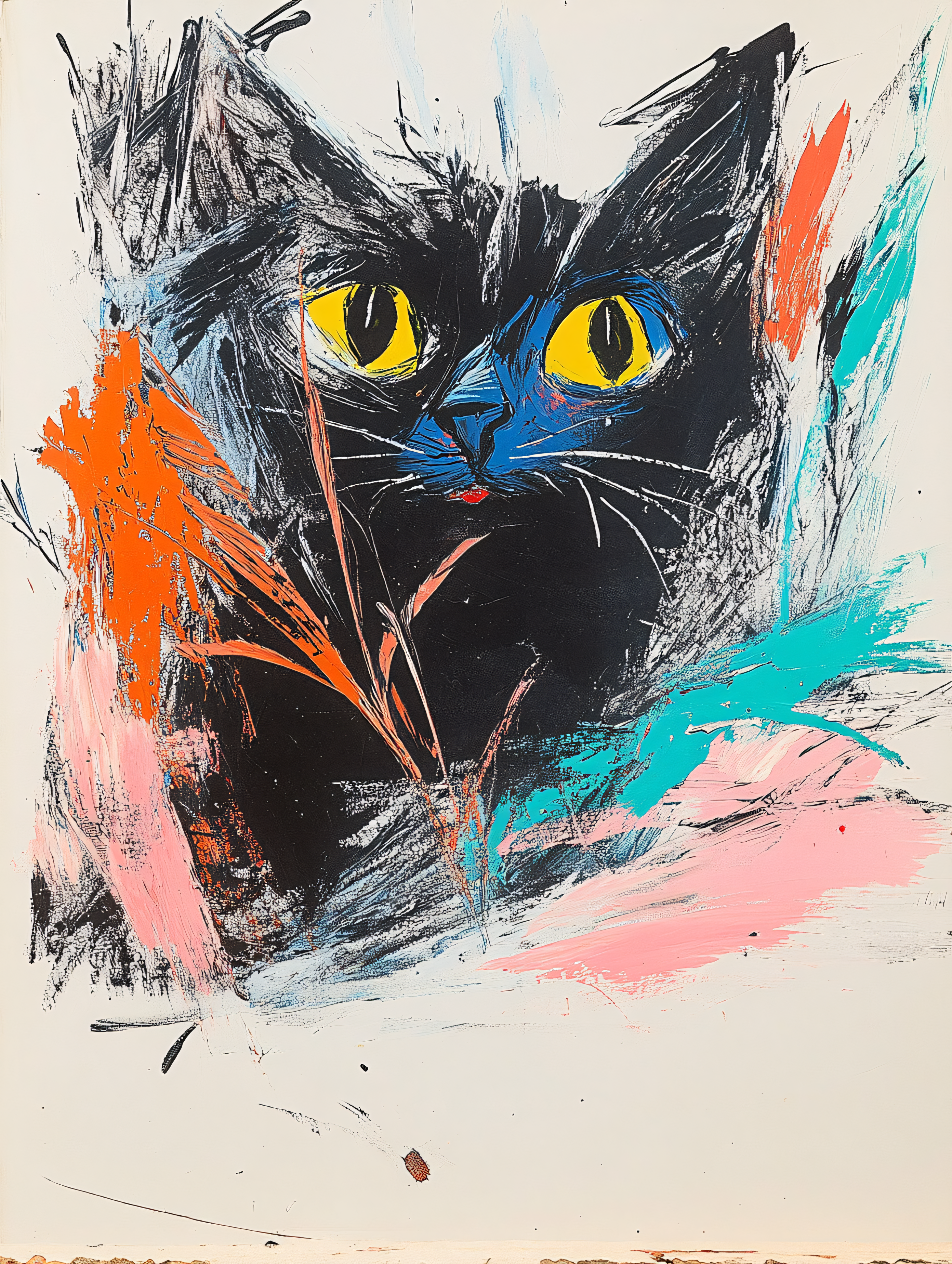 Abstract Black Cat Painting