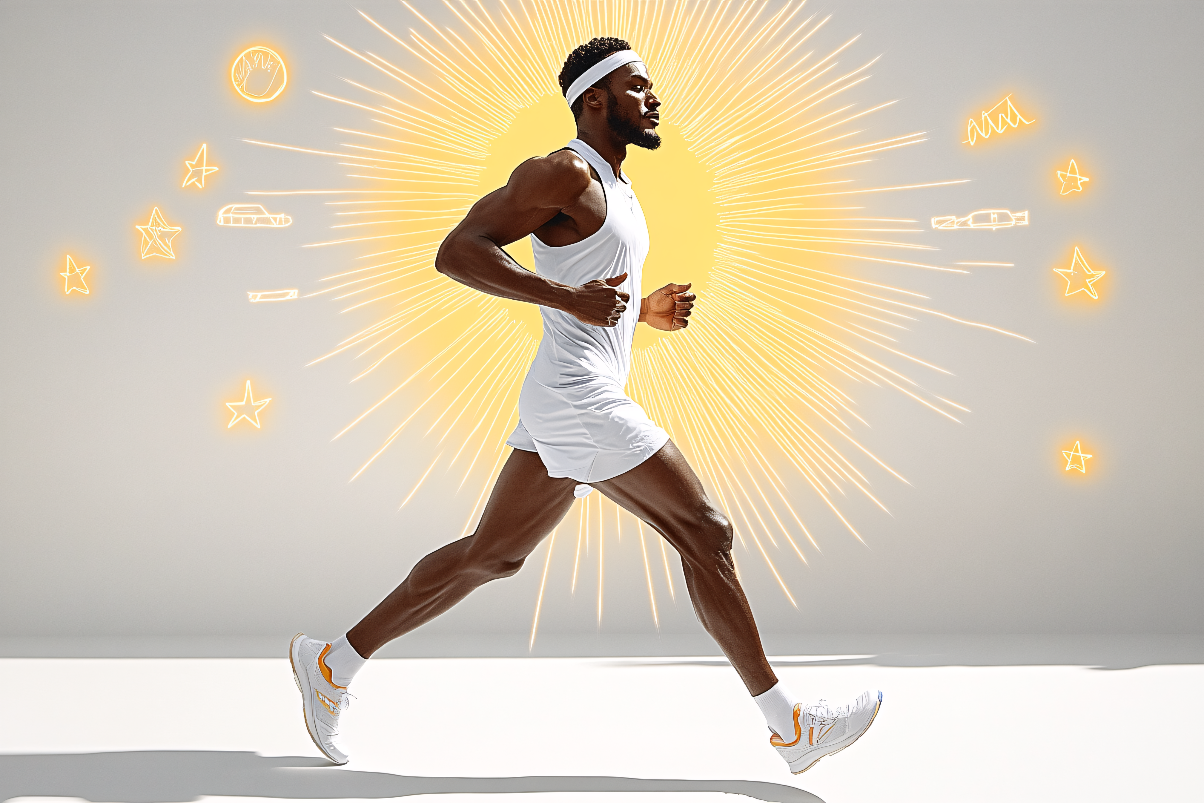 Athletic Man Running with Sun Burst Effect