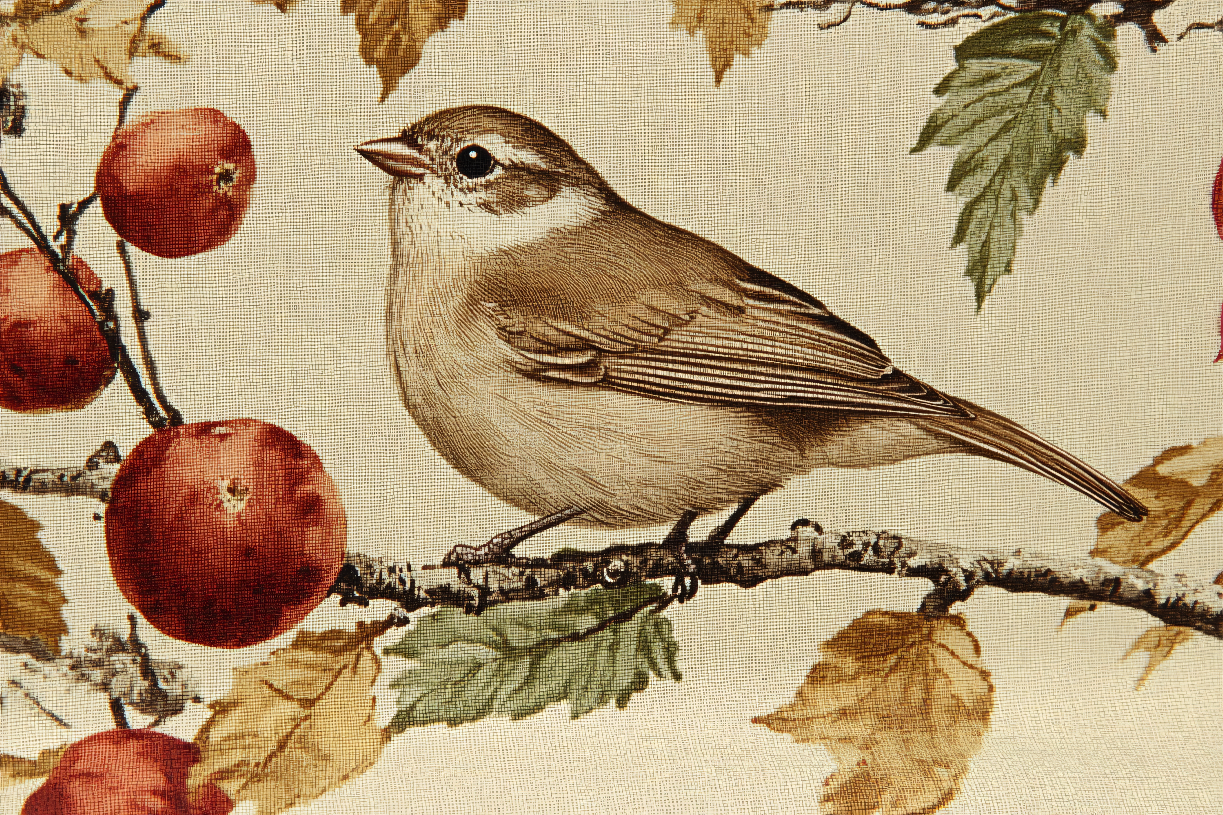 Bird and Apples Vintage Illustration