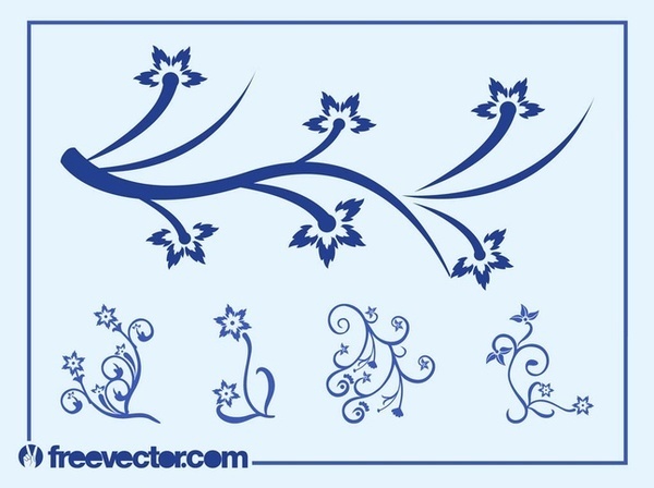 Blue Flowers Set Free Vector