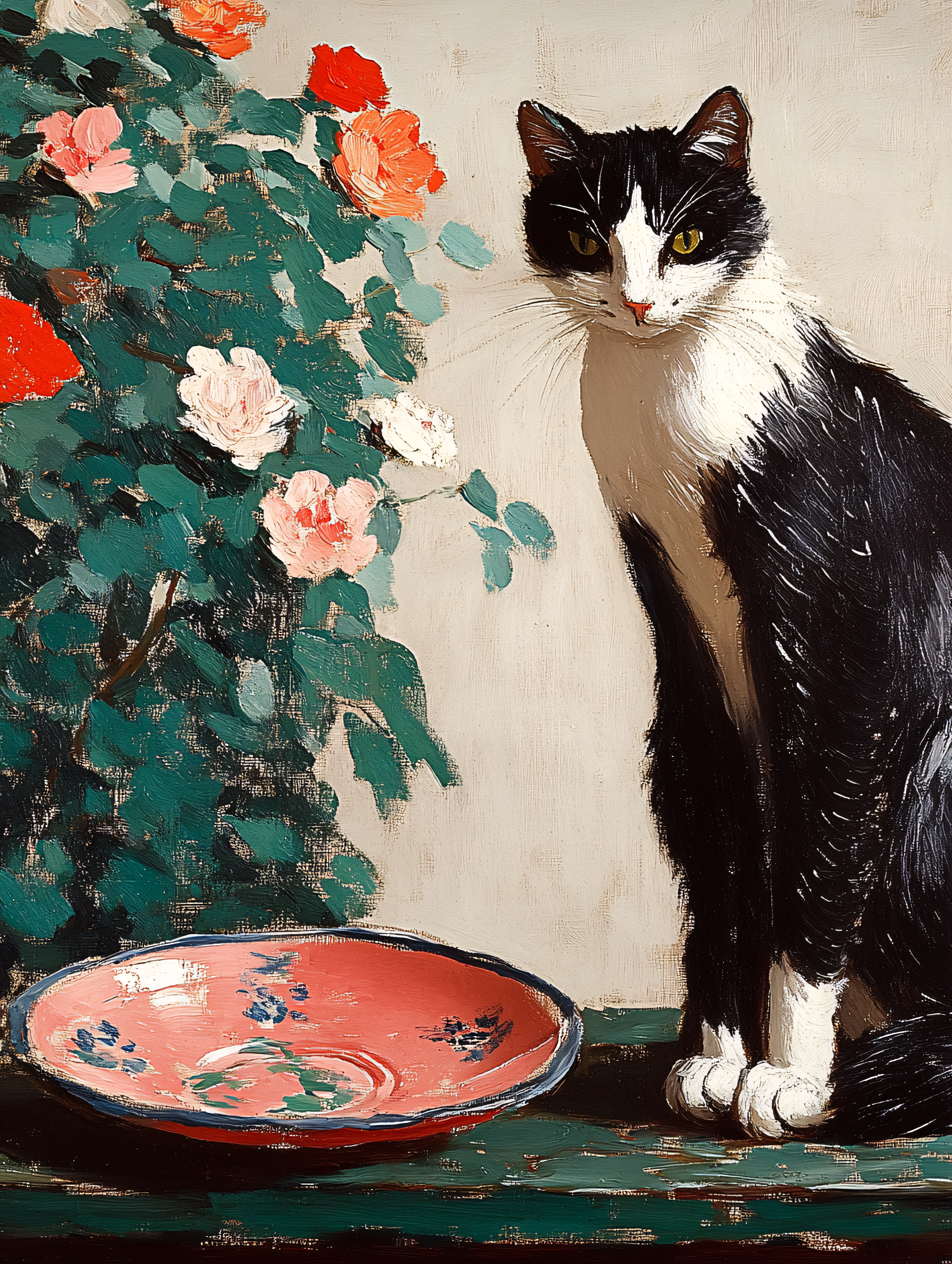 Cat and Roses