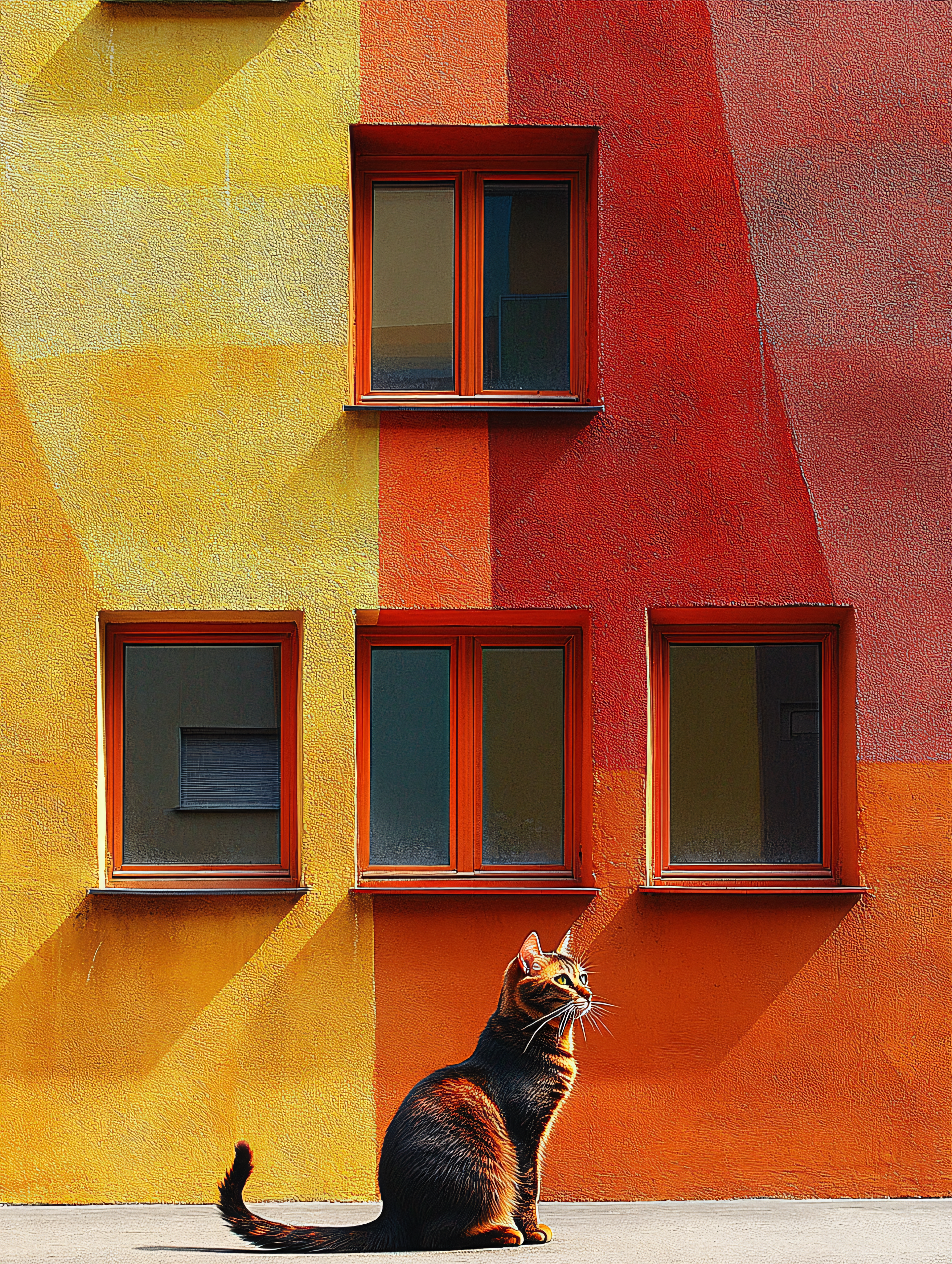 Cat On Colorful Building Facade