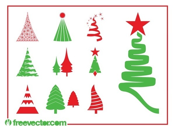 Christmas Trees Set Free Vector