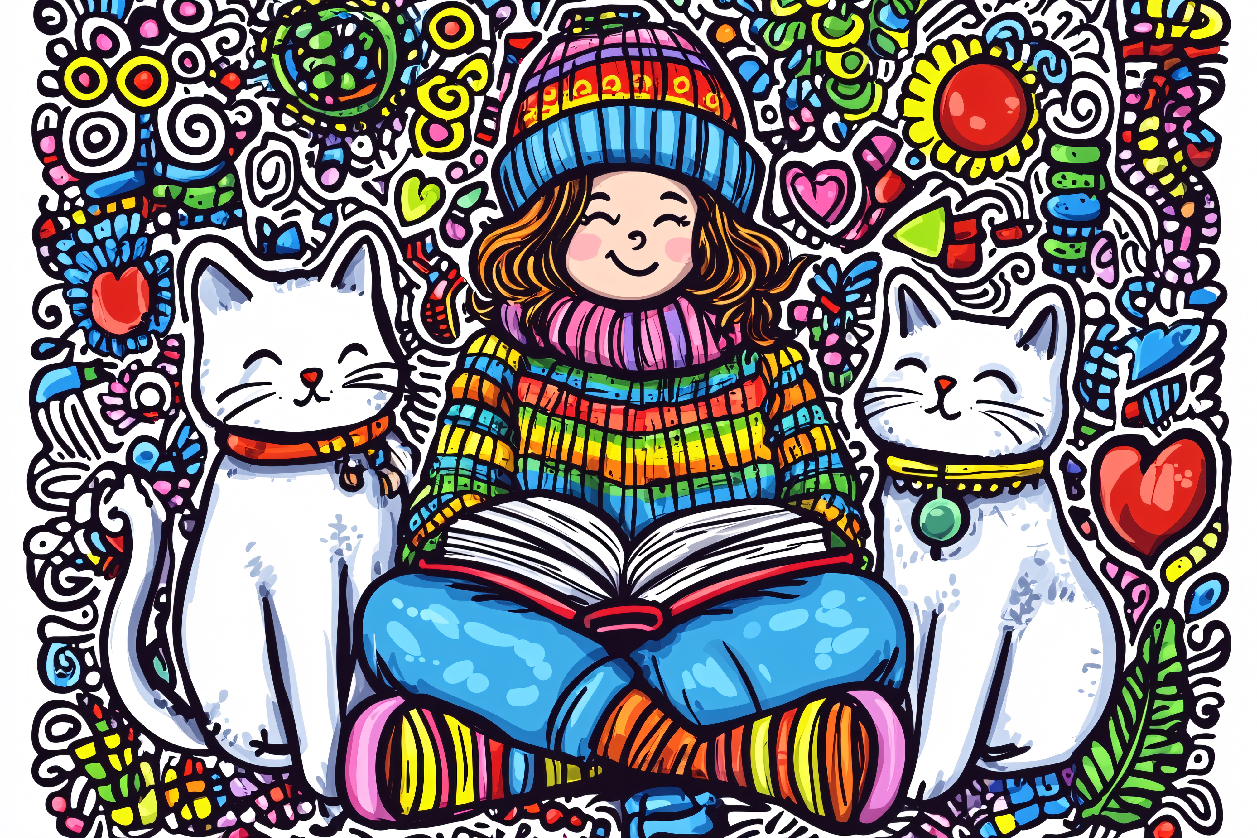Cozy Reader With Cats