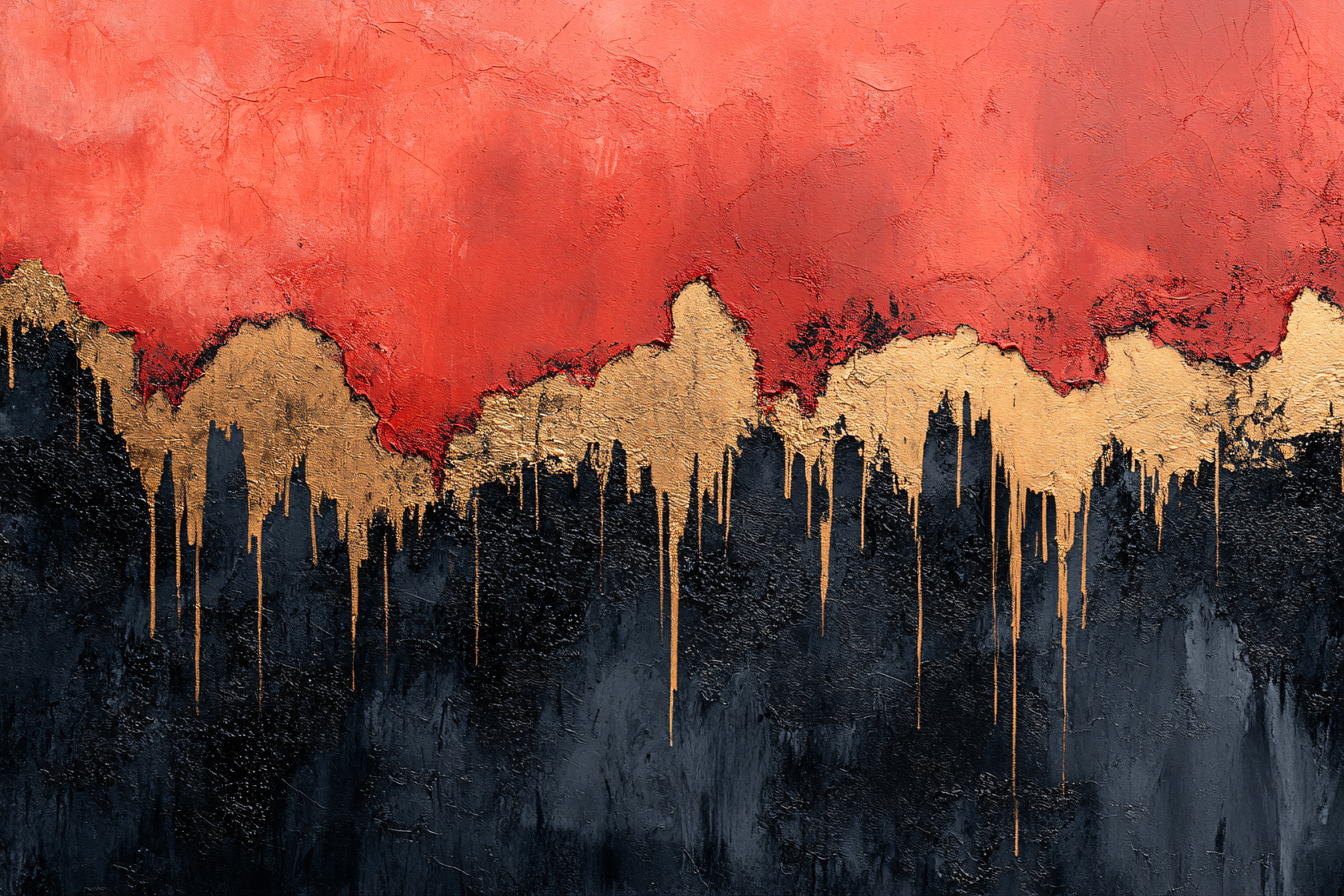 Crimson Sky Over Gold and Black Terrain
