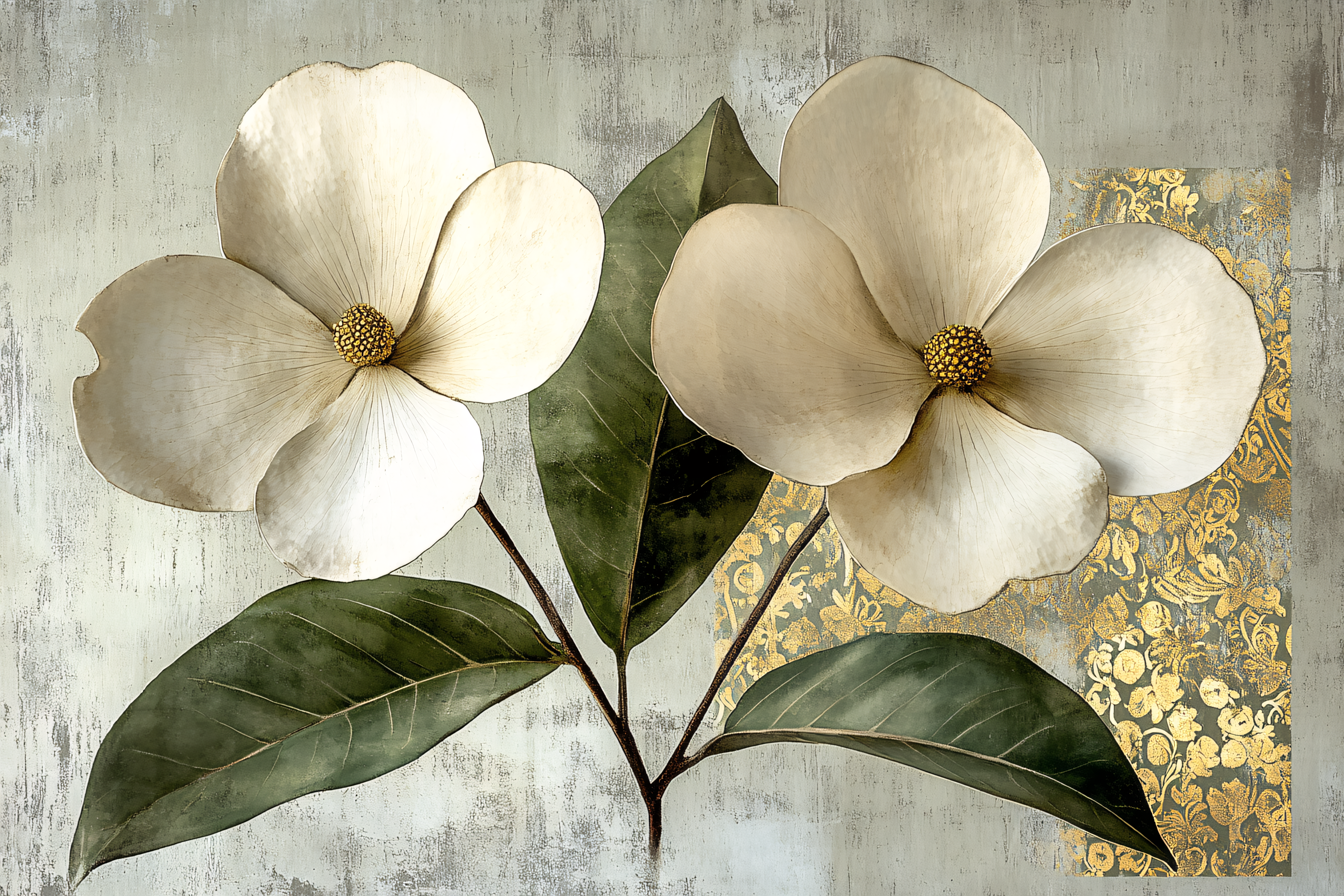 Dogwood Blossoms with Gold Accent