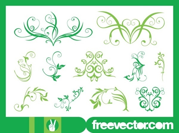 Green Flower Scrolls Free Vector