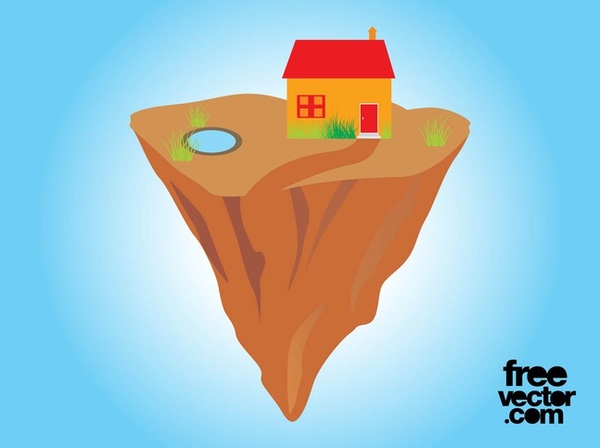 House On Floating Rock Free Vector