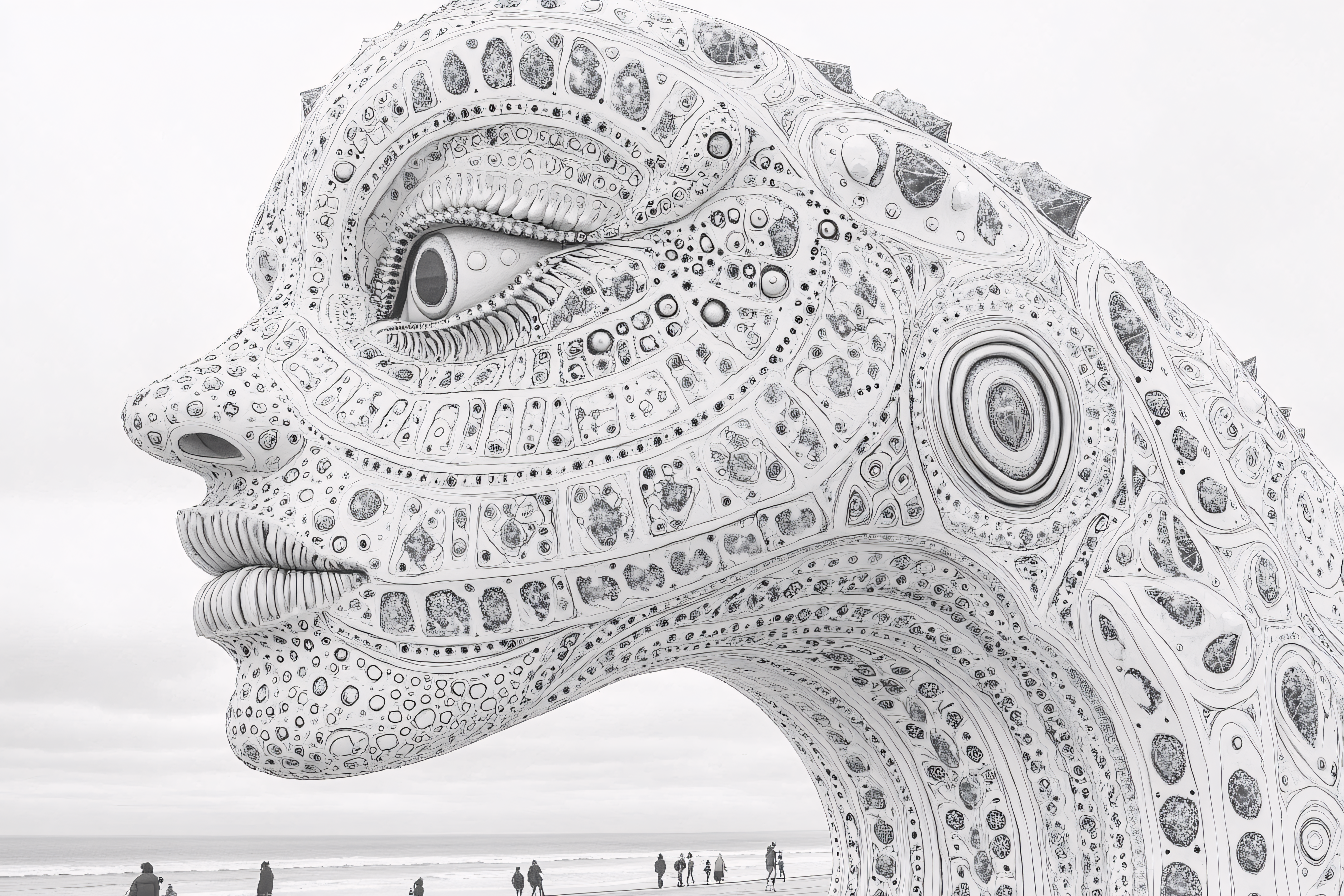 Intricate Face Sculpture On Beach