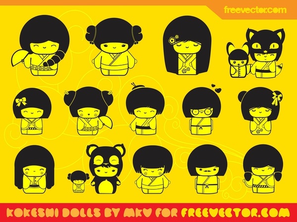 Kawaii Dolls s Free Vector