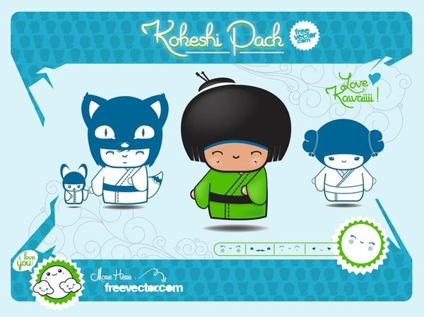 Kokeshi Illustrations Free Vector