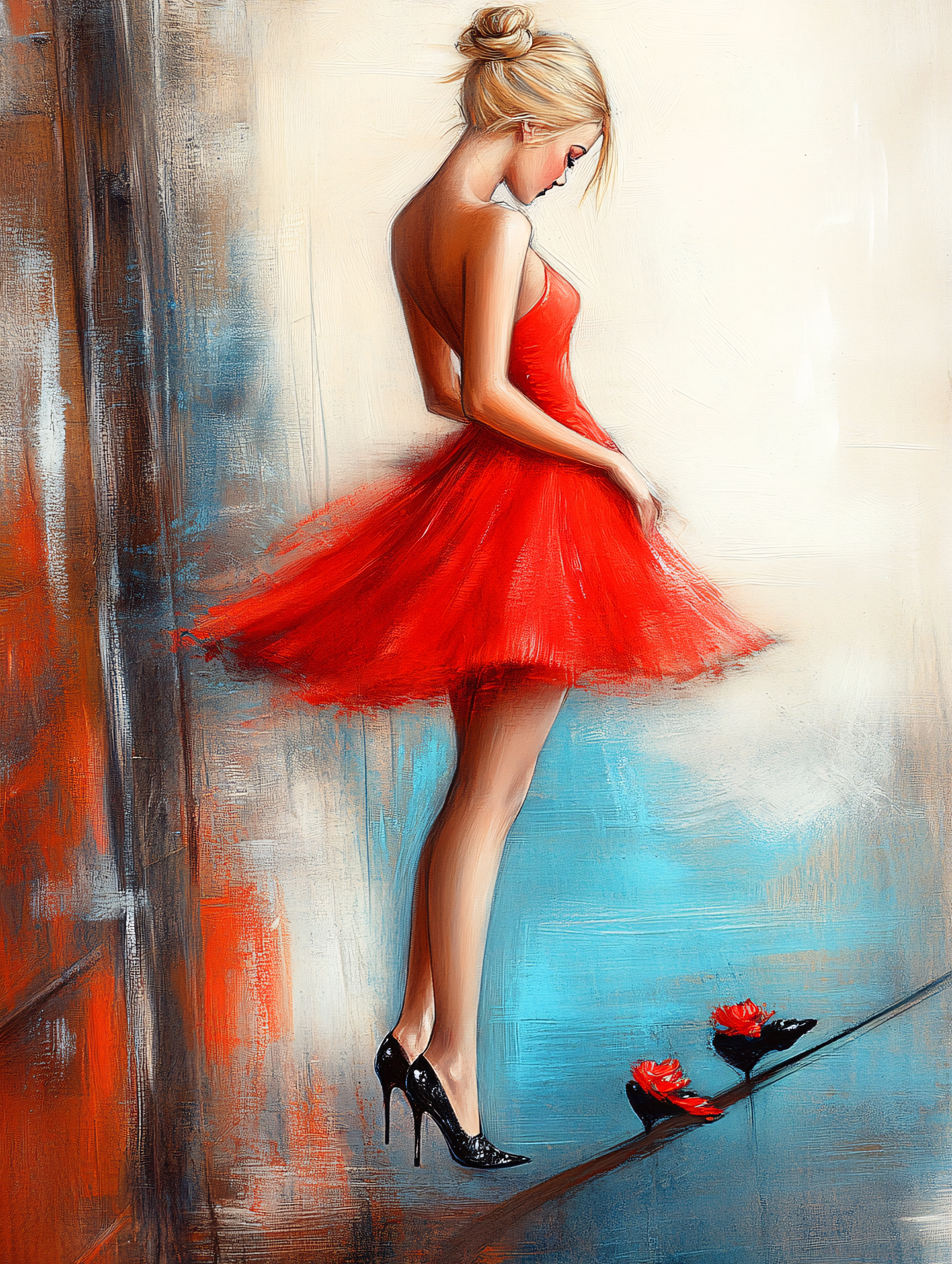 Lady In Red Dress Painting