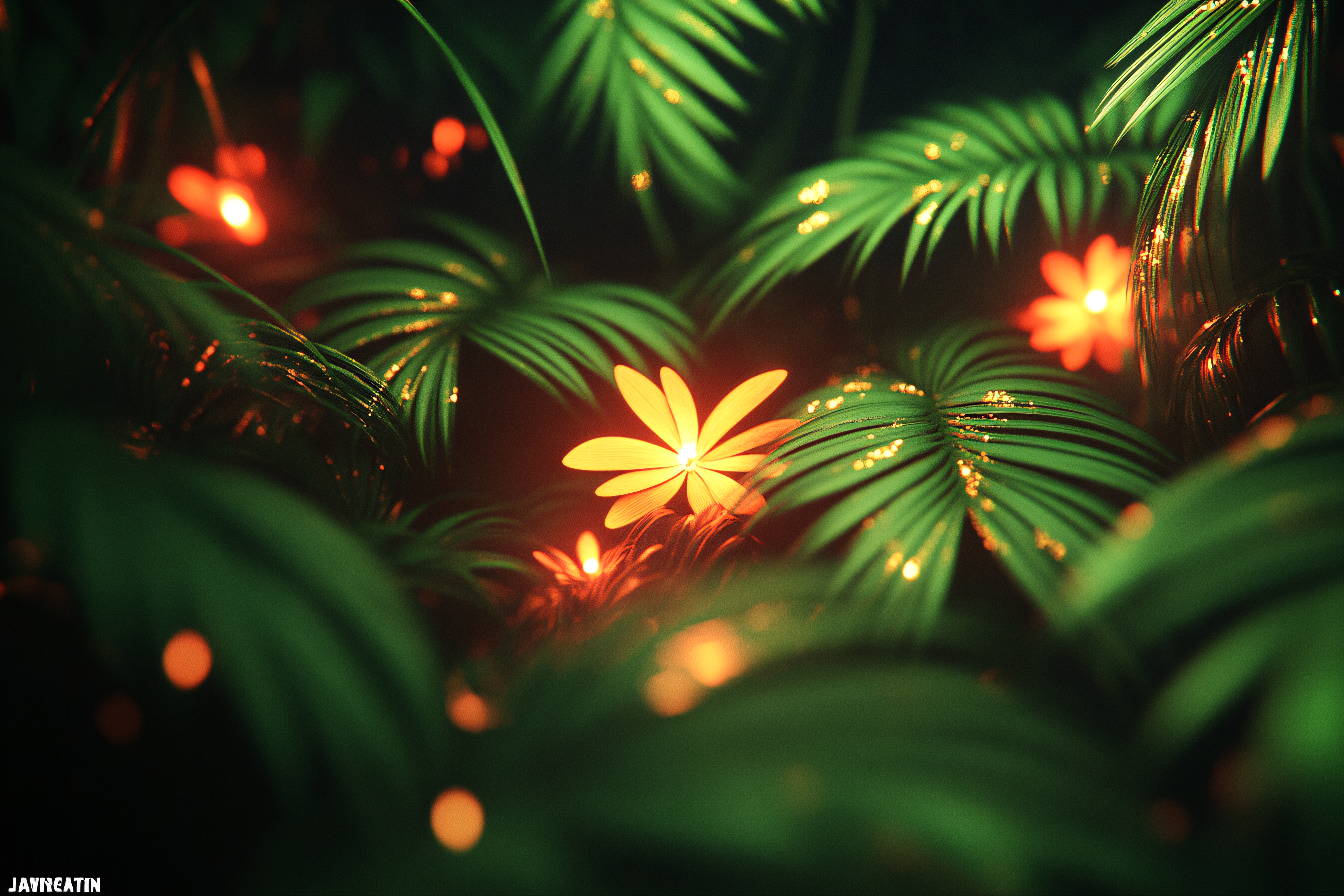 Luminous Flowers In A Tropical Setting