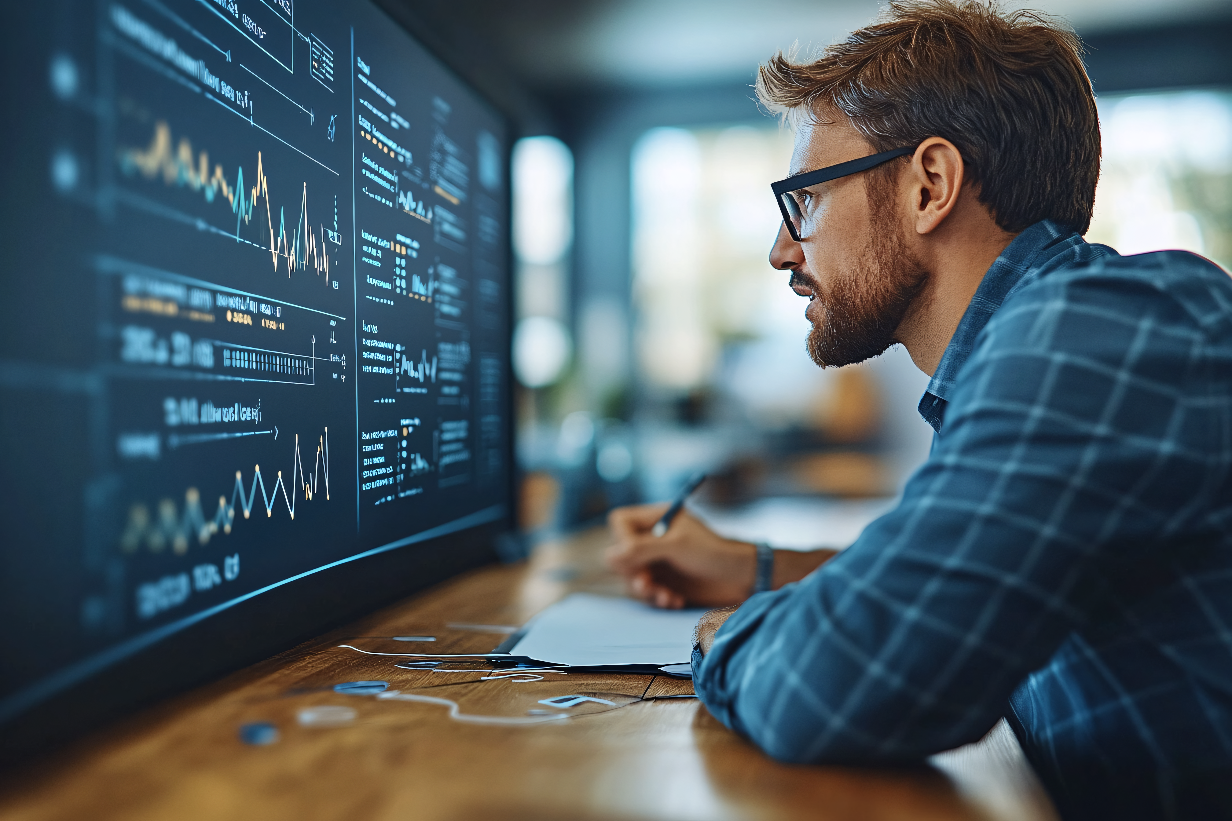 Man Analyzing Data on Computer