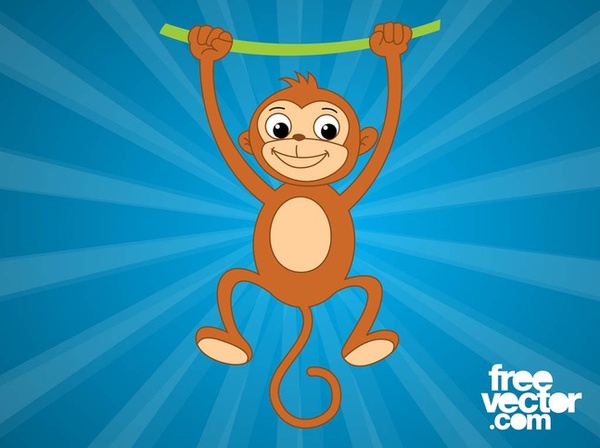Monkey With Vine Free Vector