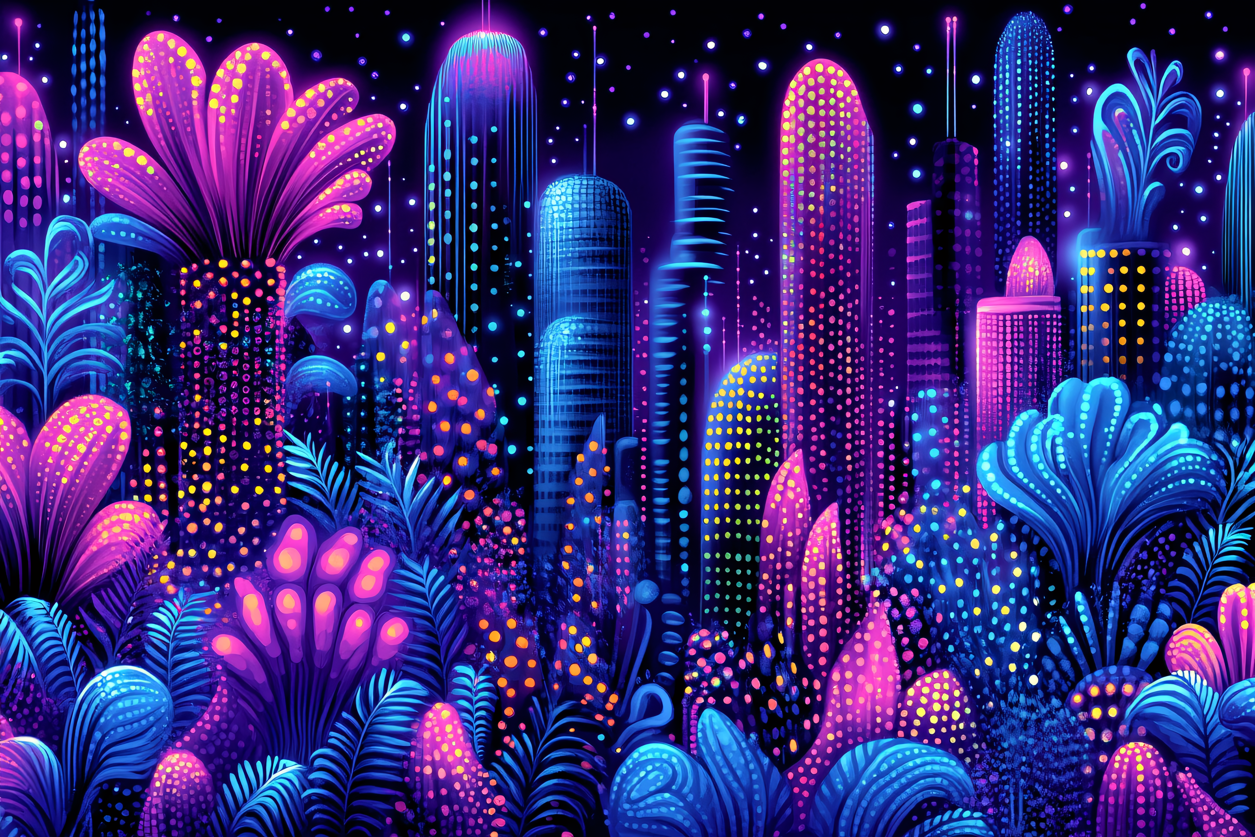 Neon Cityscape Jungle