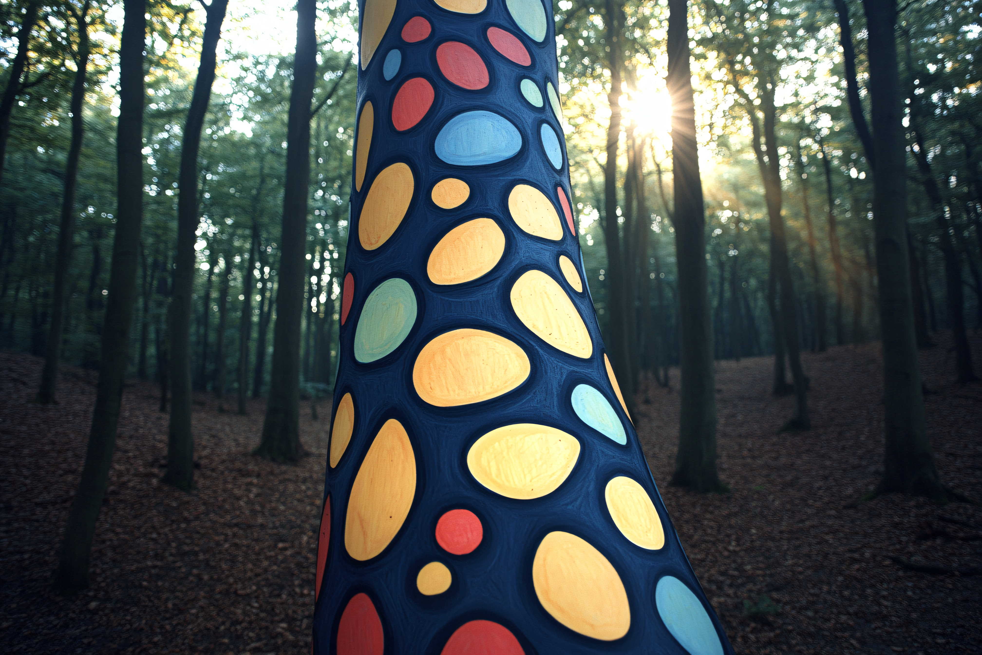 Painted Tree Trunk in Forest