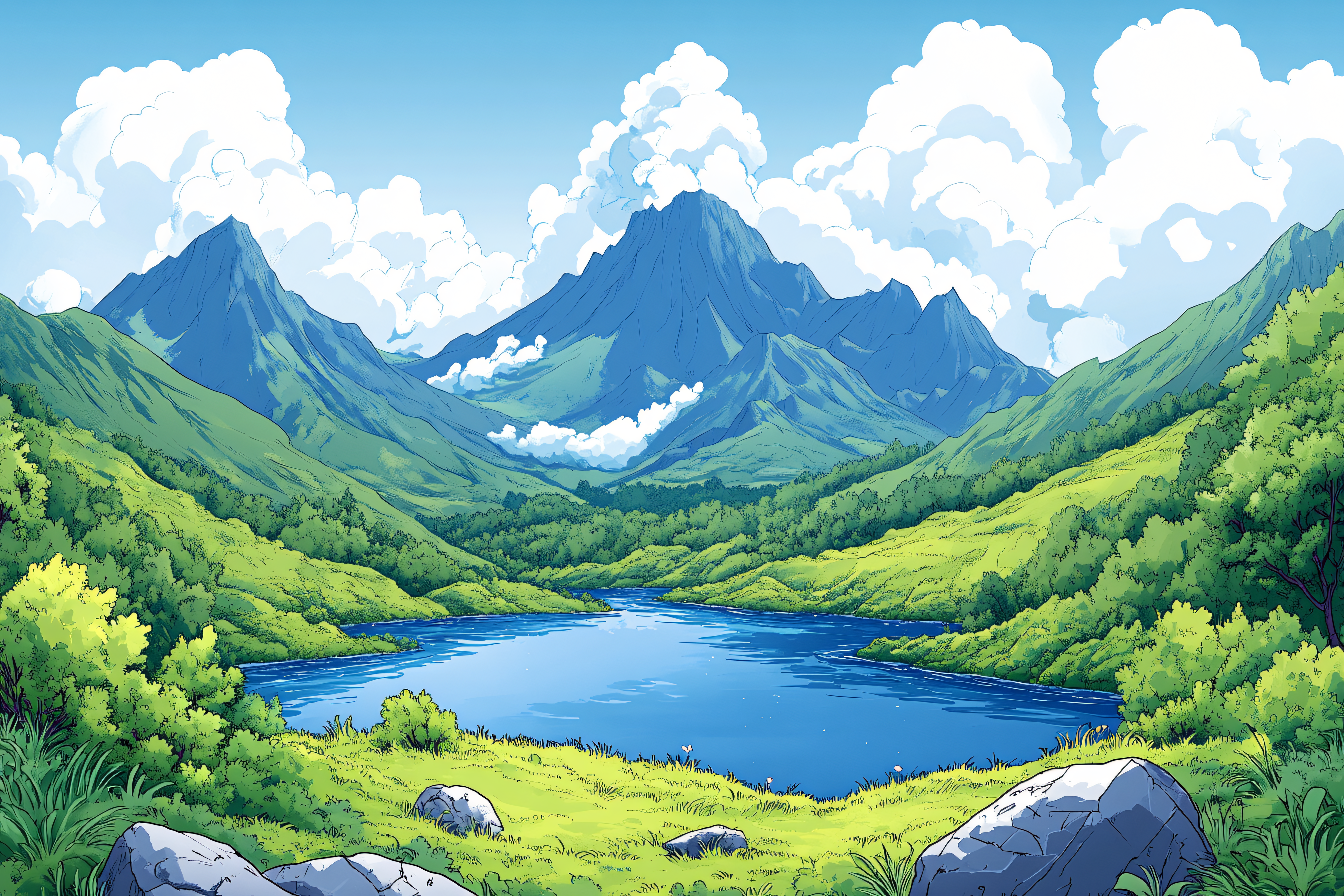Serene Mountain Lake Landscape