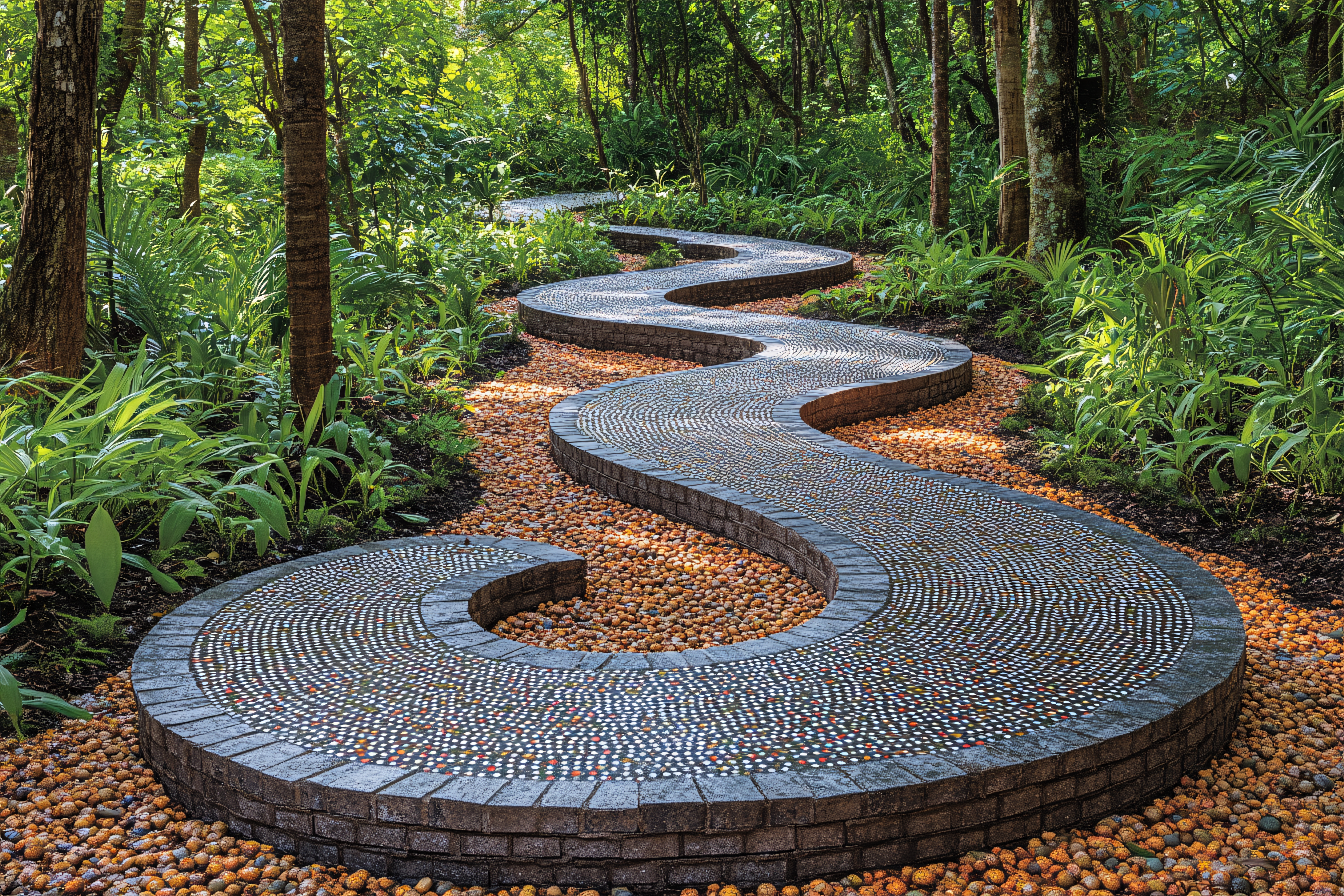 Serpentine Stone Path in a Forest