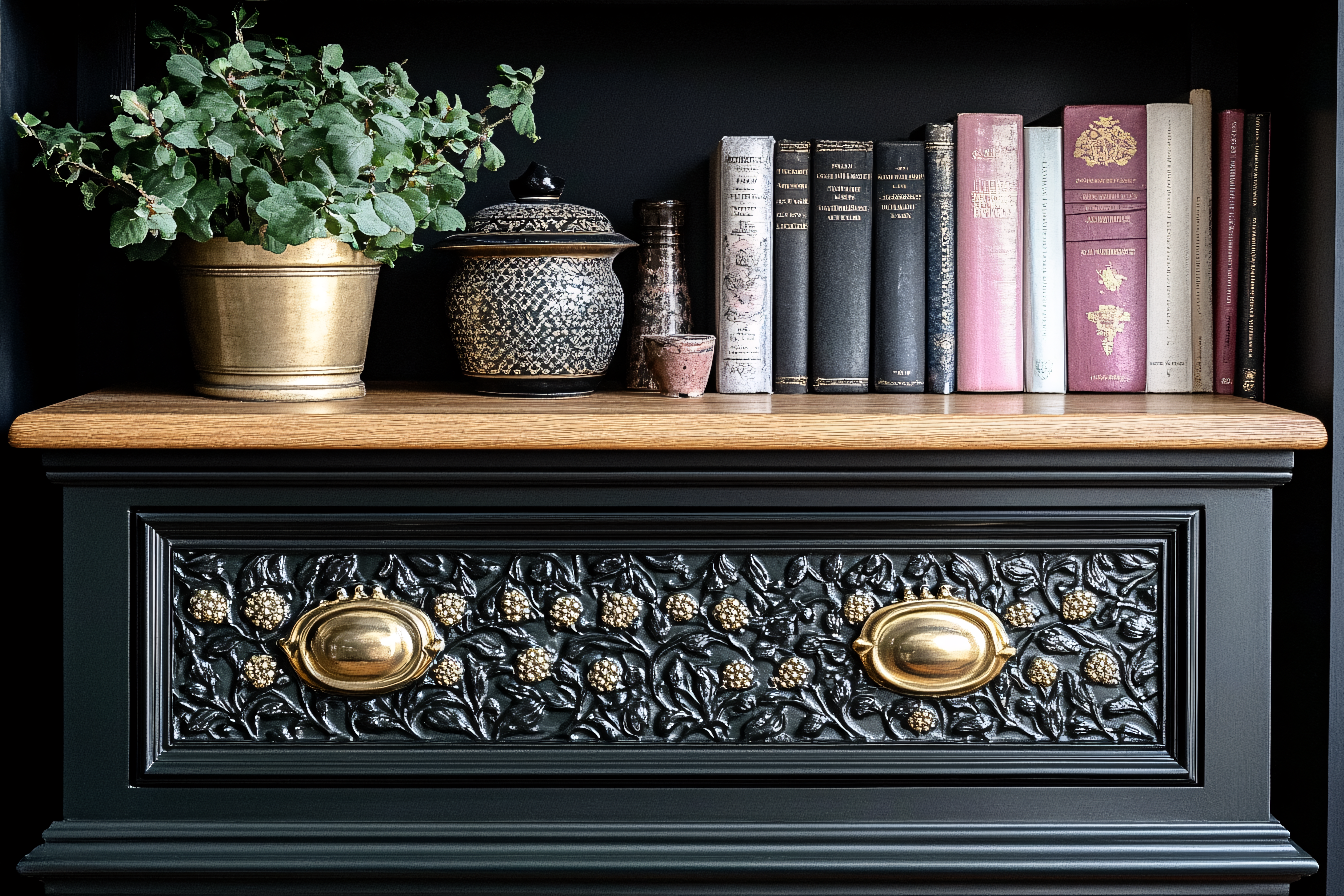 Shelf with Books and Plant
