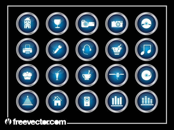 Shiny Round Icons Set Free Vector