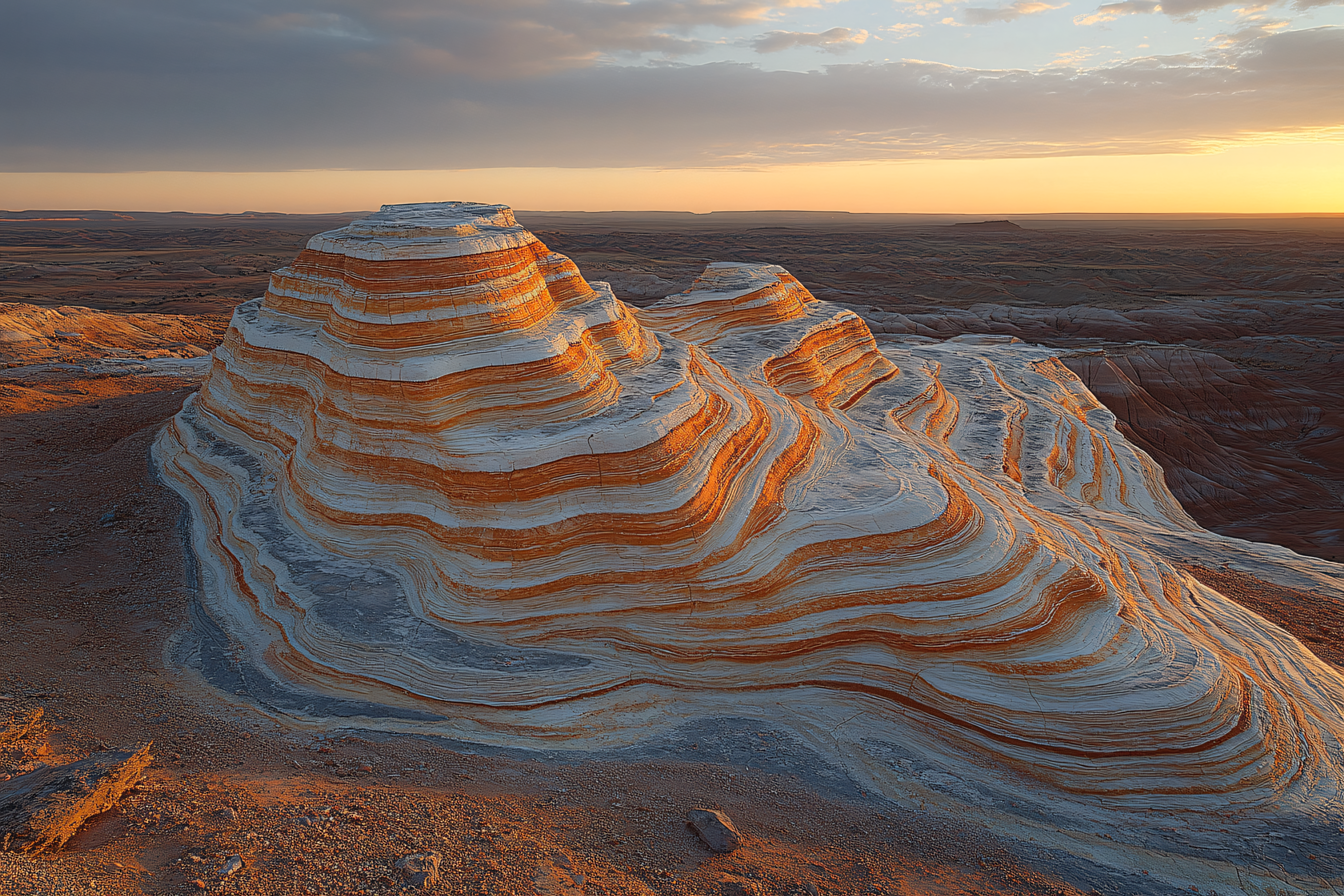 Striated Rock Formation at Sunset