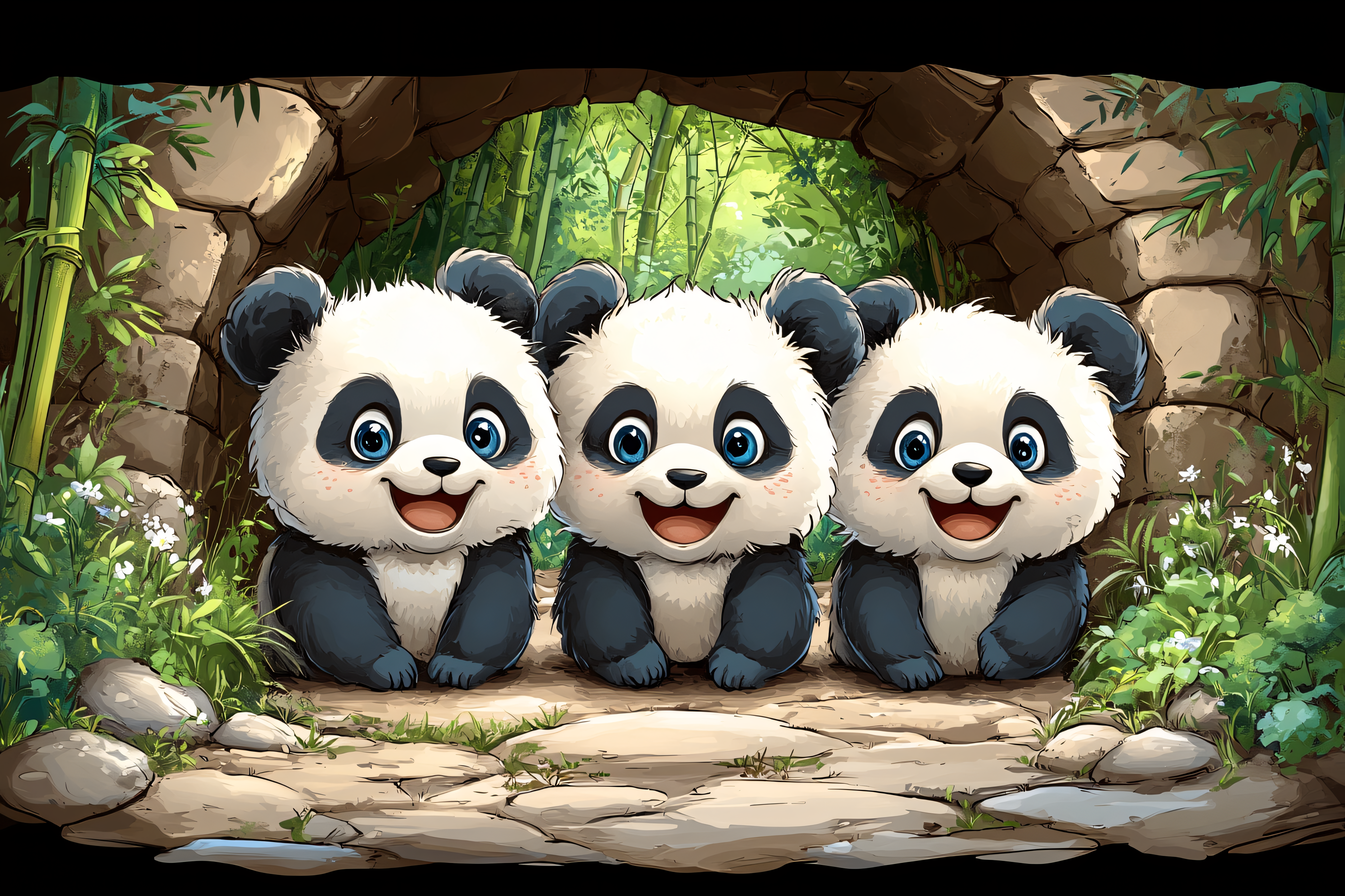 Three Happy Panda Cubs