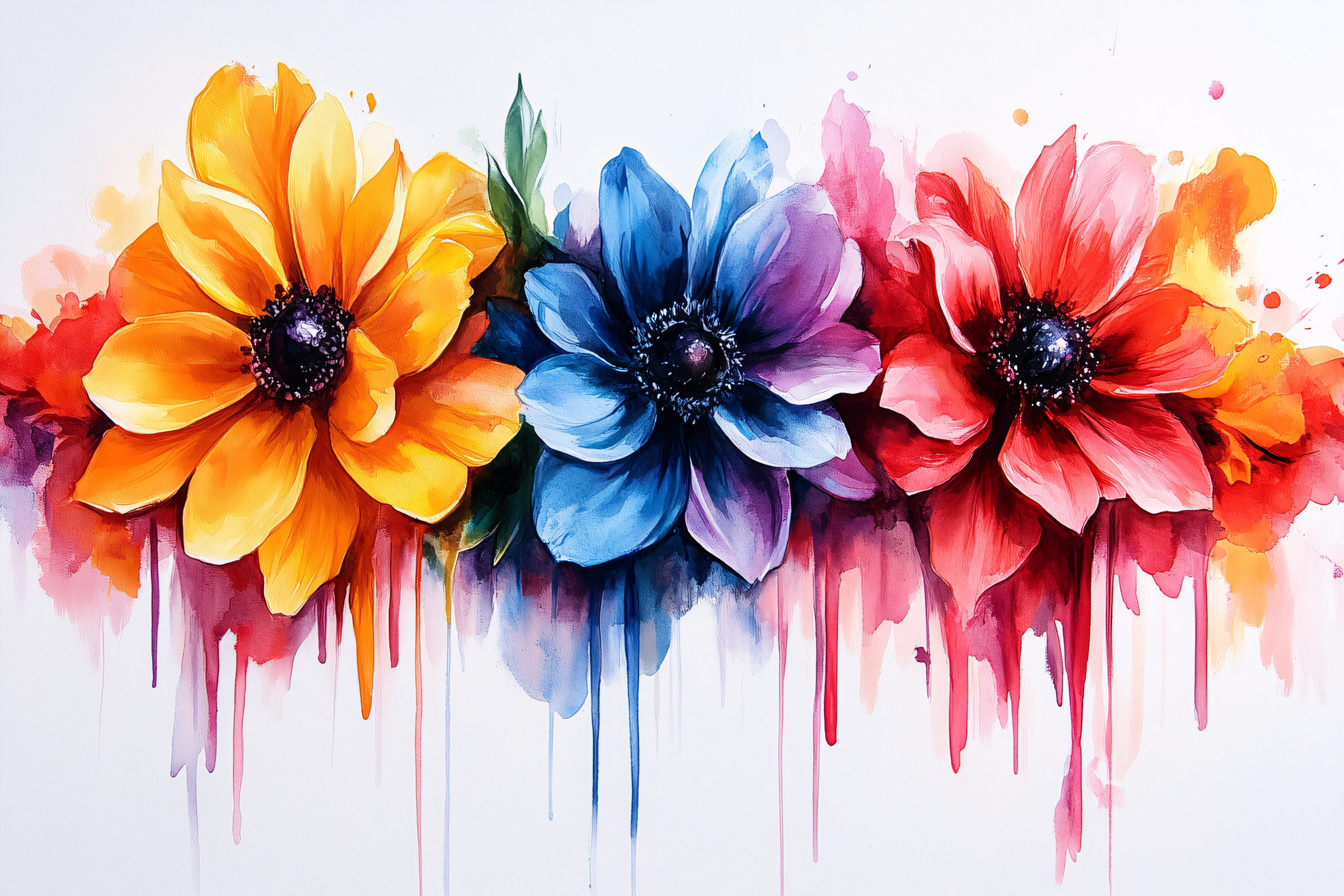 Watercolor Anemone Flowers