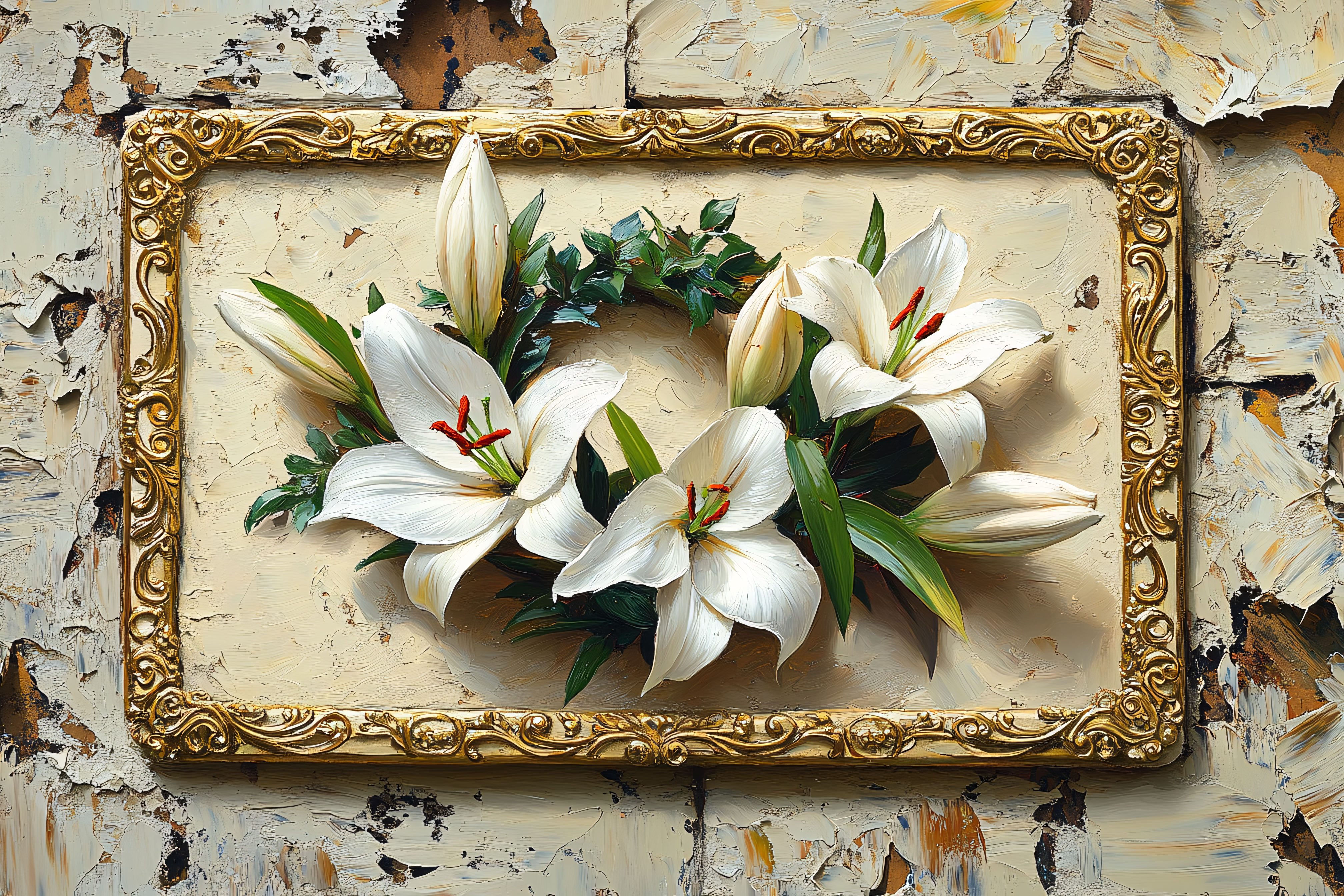 White Lilies in Ornate Frame