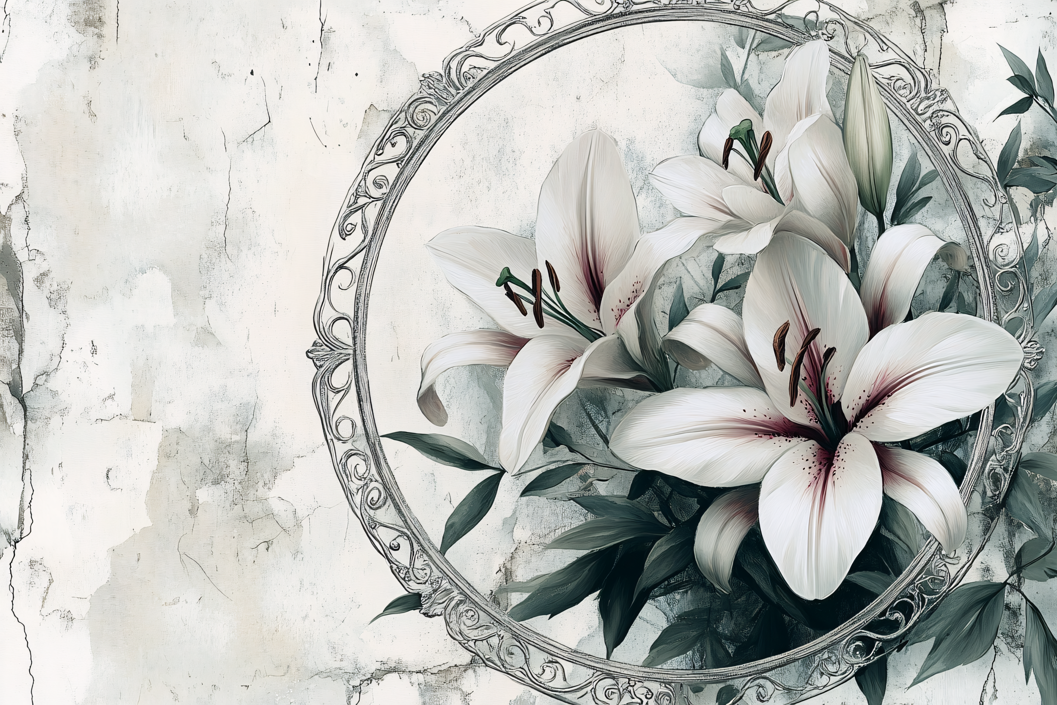White Lilies in Ornate Frame