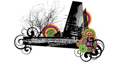 urban city with swirl ornament