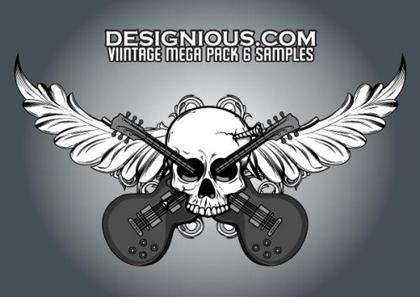 Free Vector Skull, Foliage and Guitars