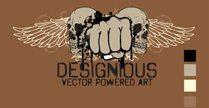 Vector T-shirt Design with Skull, Wings and Fists