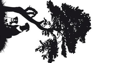 Dogs Sitting Under a Tree Silhouette Vector