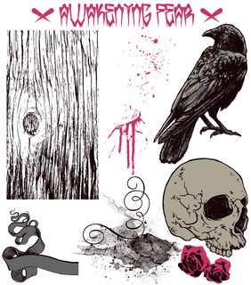 Free T-Shirt Design with Skull, Scroll, Splatter, Crow, Rose and Wood Texture