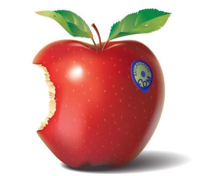 Bitten Red Apple with Leaves Free Vector Illustration