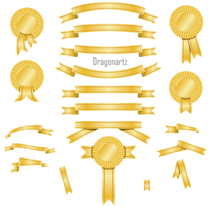 Golden Banners and Award Ribbons Free Vector