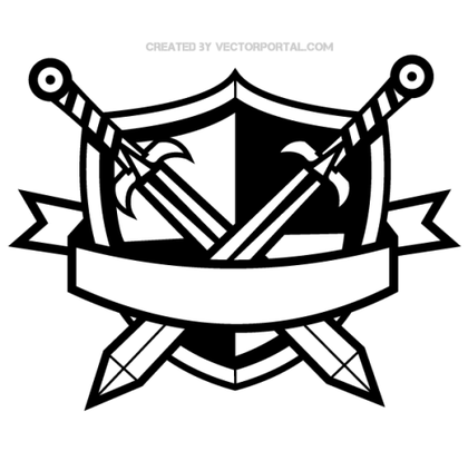 Heraldic Shield with Cross Swords and Banner Clip Art